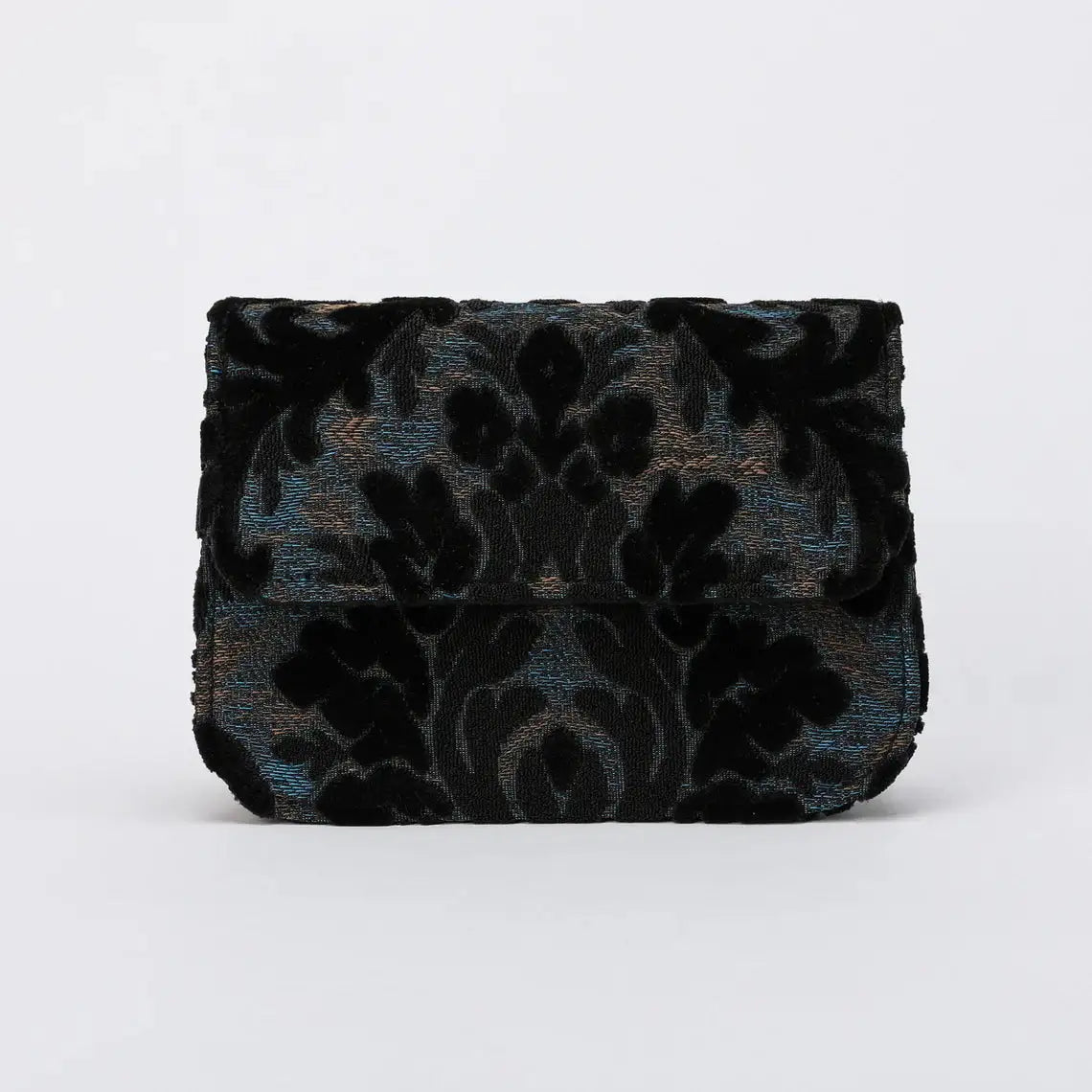 Burnout Velvet Black Flap Crossbody Bag carpet bag of America overview