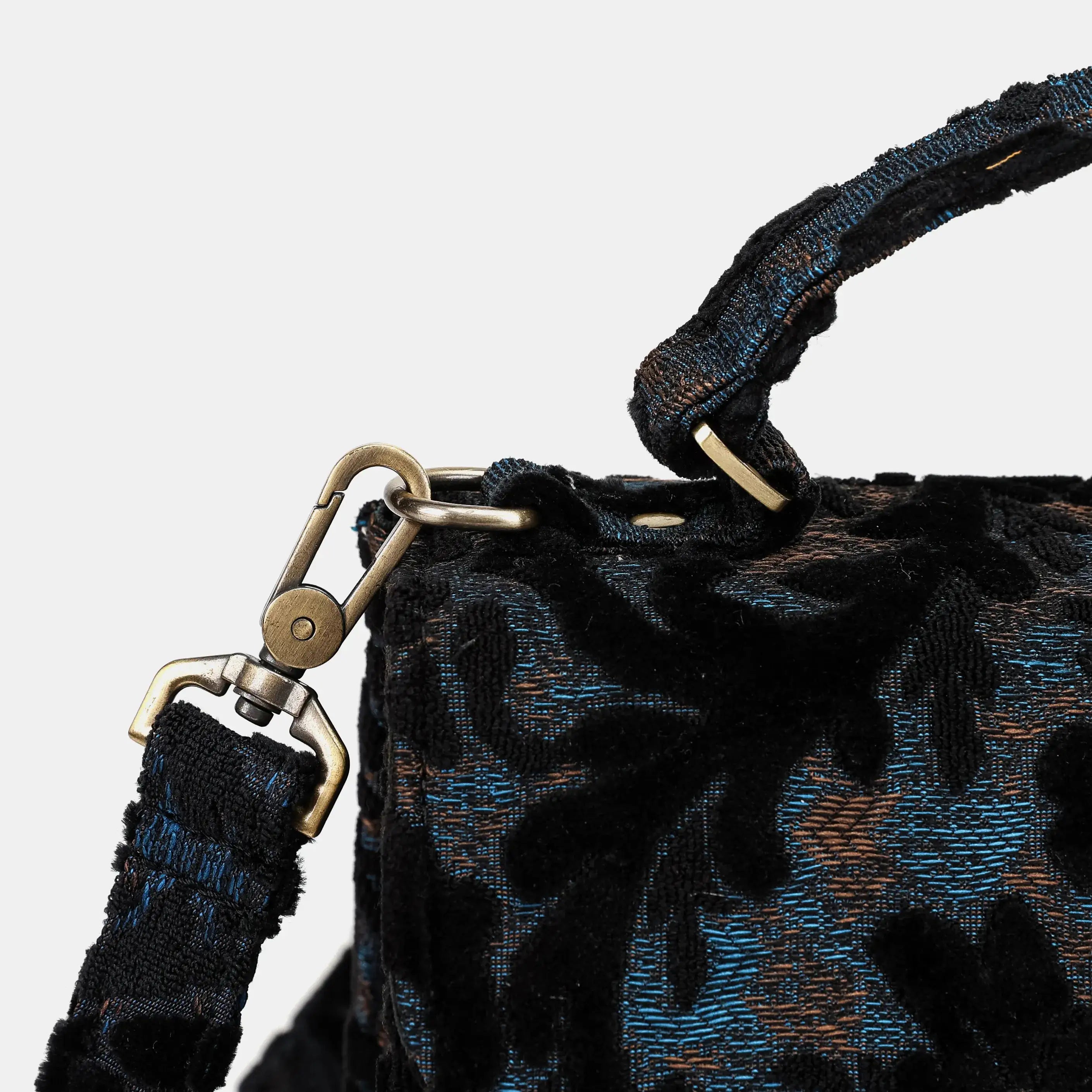 Burnout Velvet Black Flap Satchel Carpetbag of America clasp