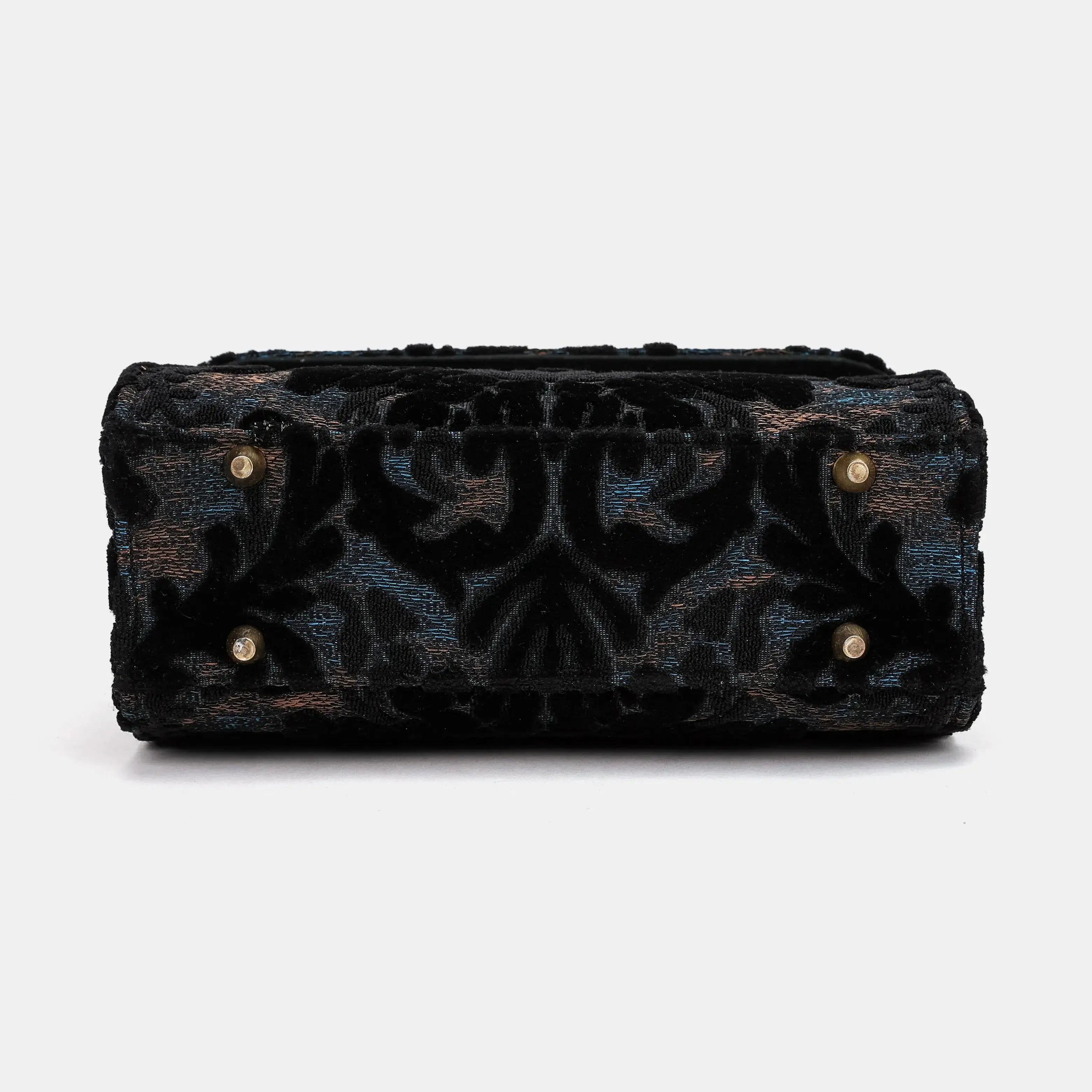 Burnout Velvet Black Flap Satchel Carpetbag of America bottom