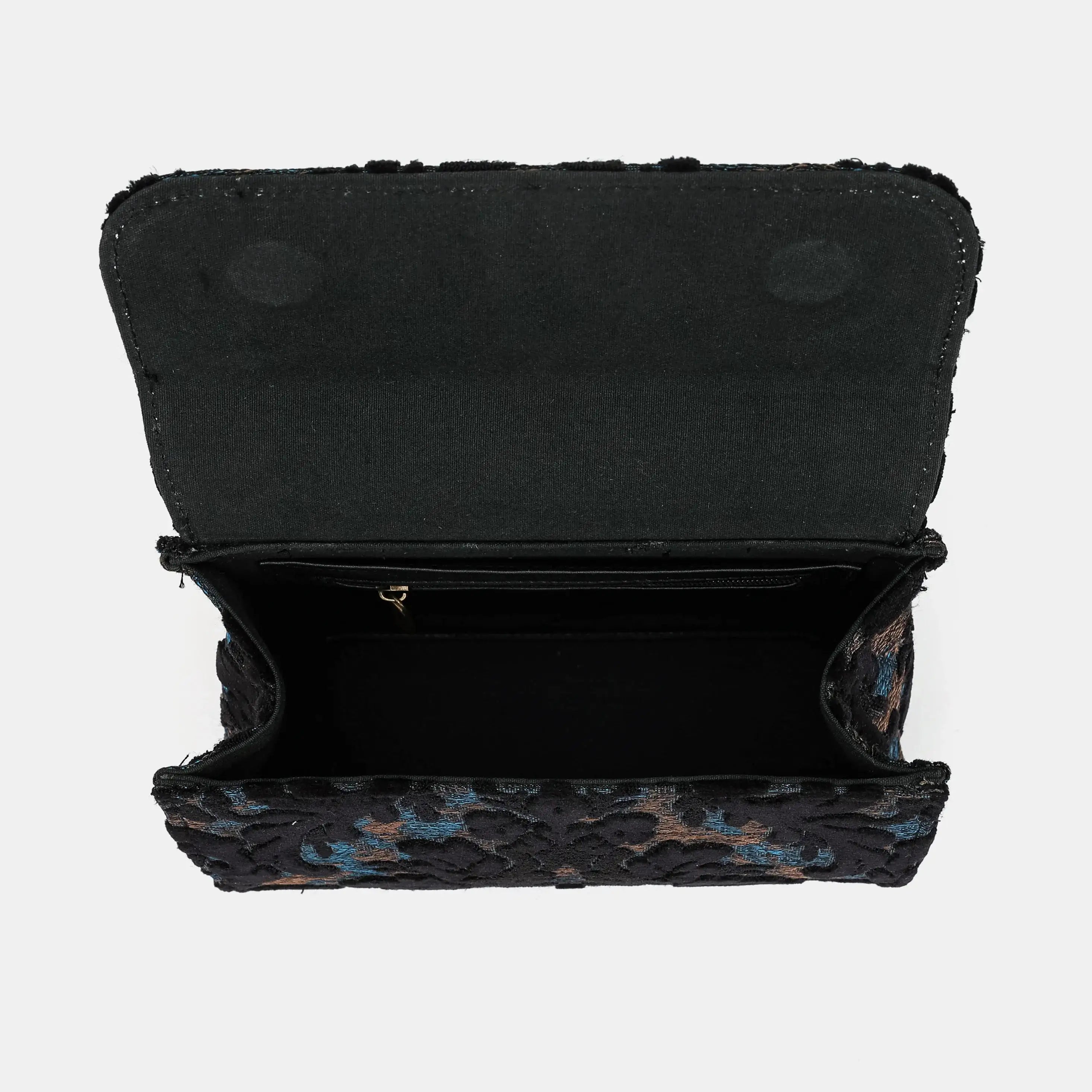 Burnout Velvet Black Flap Satchel Carpetbag of America inside