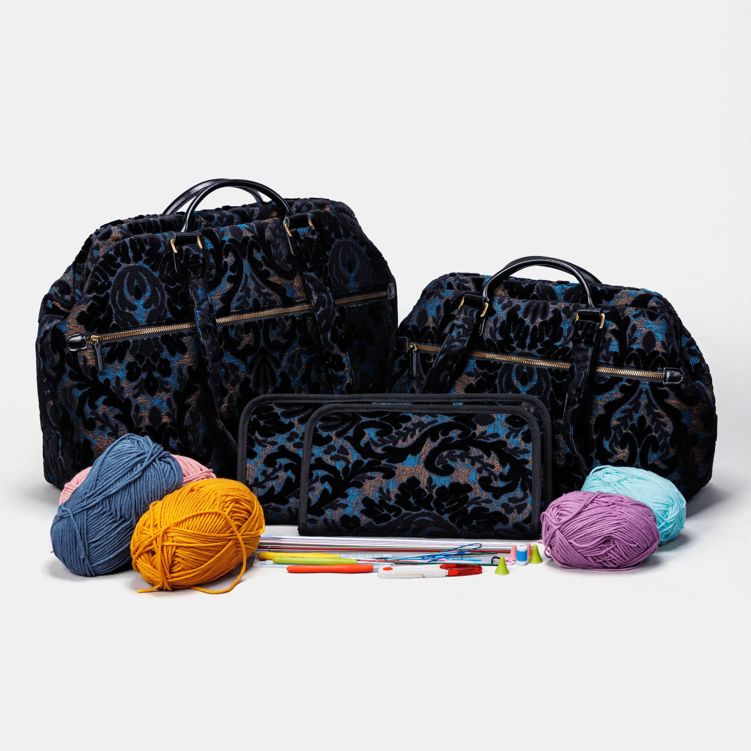 Burnout Velvet Black Knitting Project Bag  of America-set