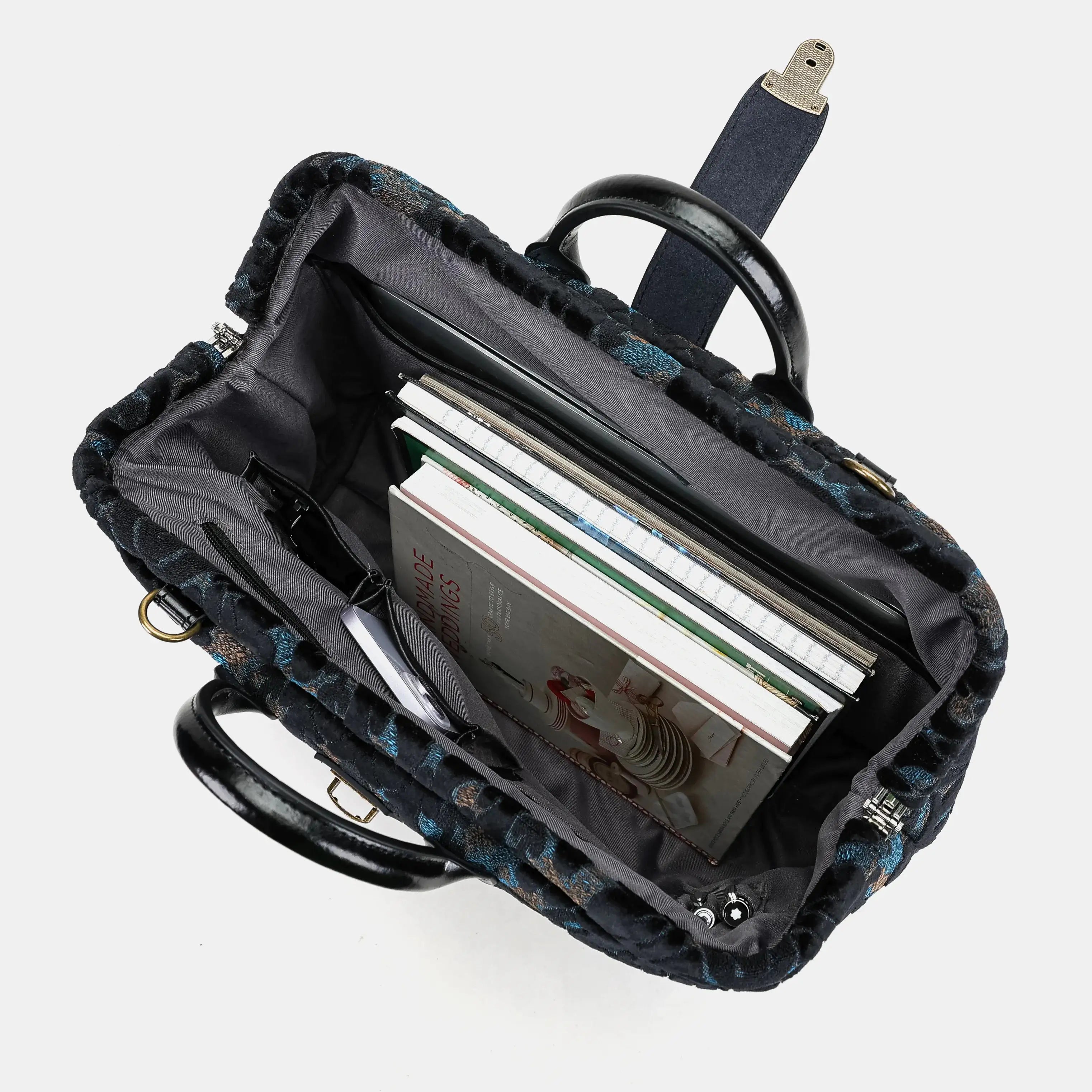 Burnout Velvet Black Laptop Work Bag of America with books