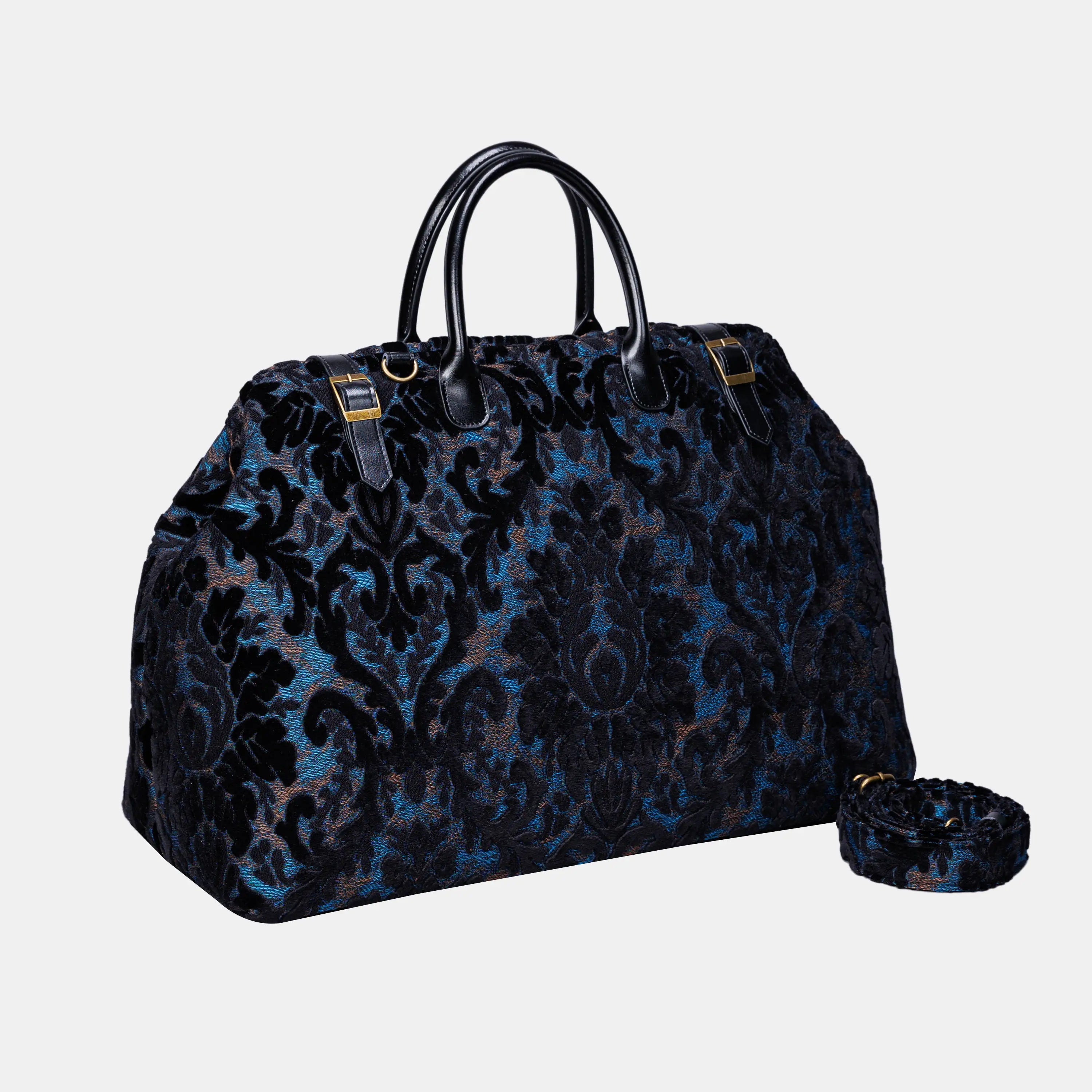 Burnout Velvet Black Large Carpetbag   of America with shoulder strap
