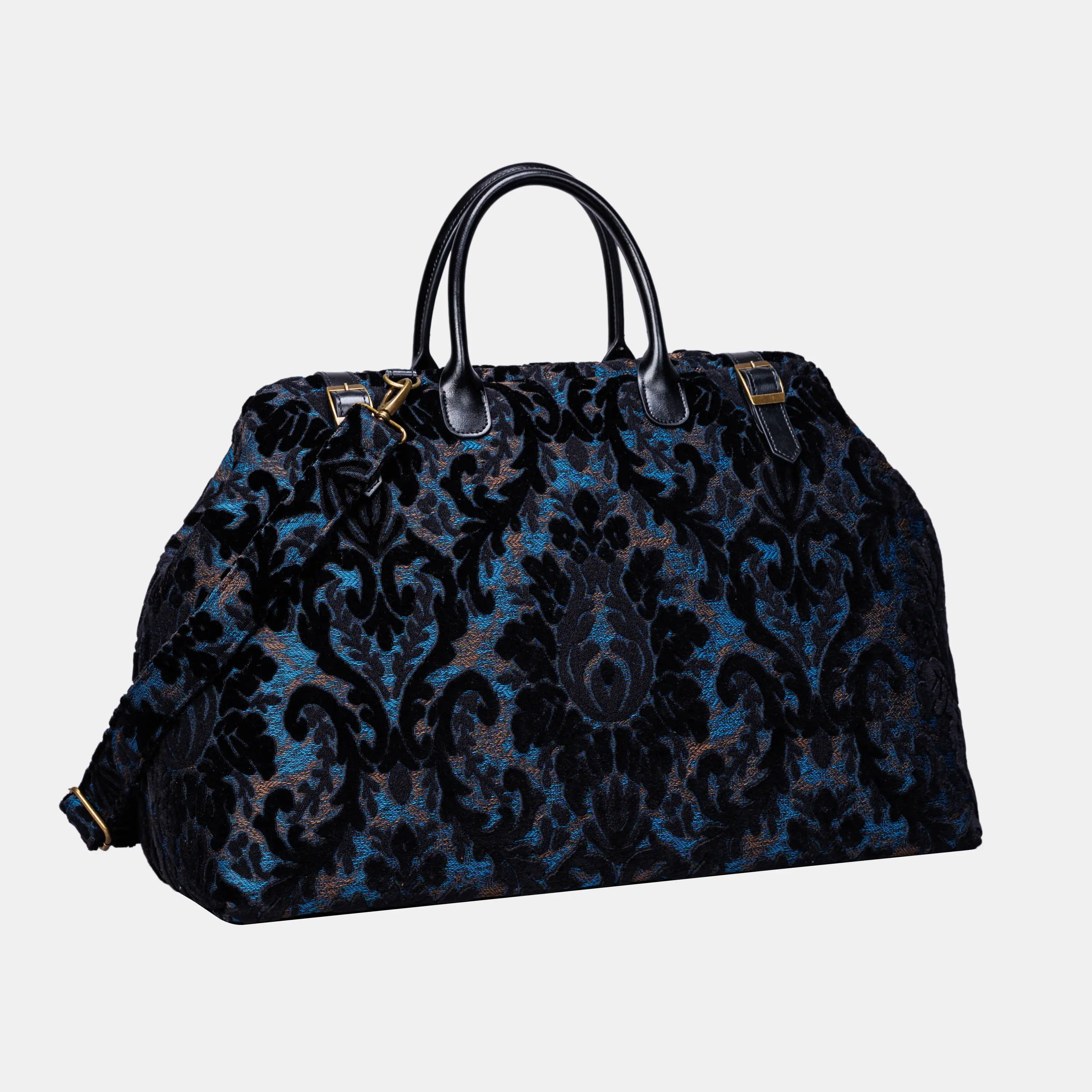 Burnout Velvet Black Large Carpetbag  of America with shoulder strap