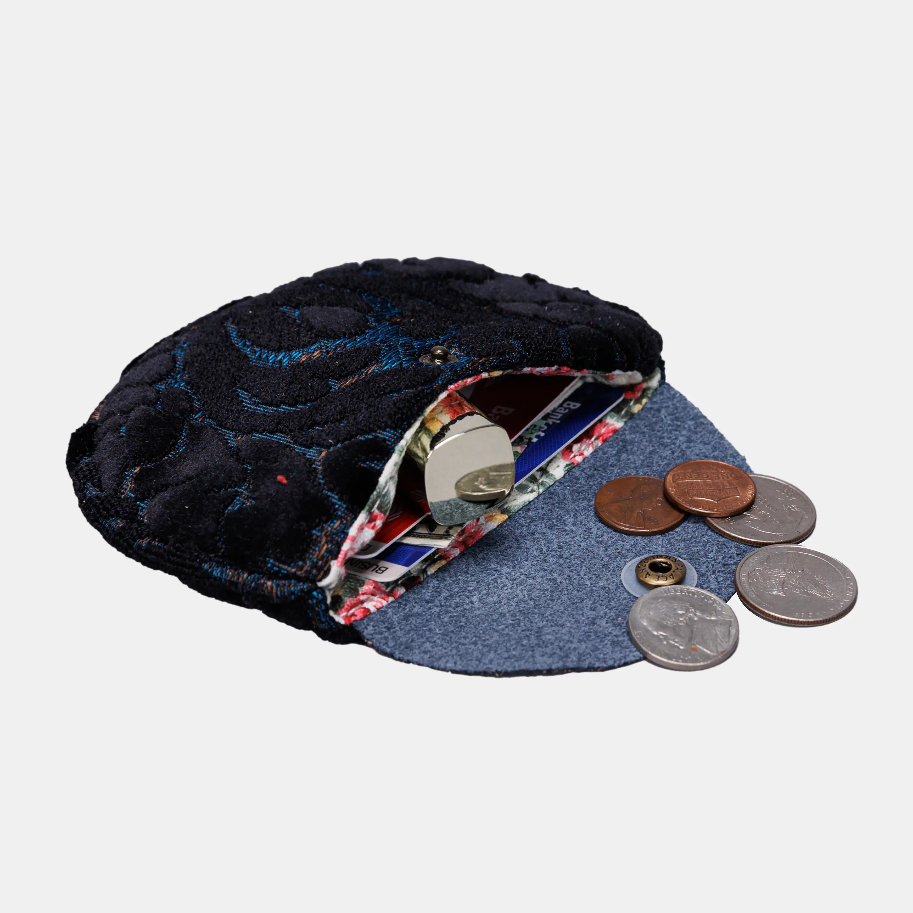 Burnout Velvet Black Flap Coin Purse  of America in use-4