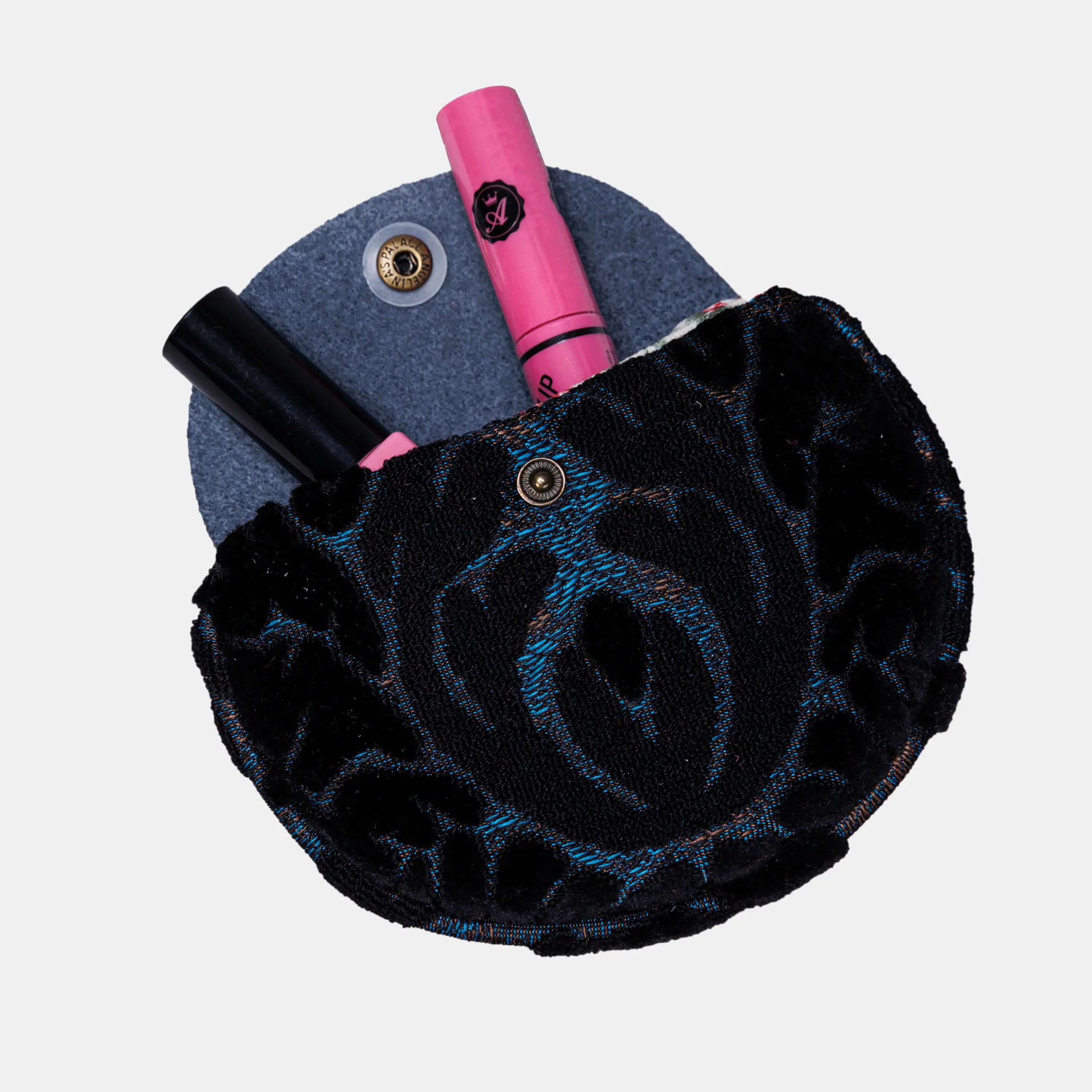 Burnout Velvet Black Flap Coin Purse  of America in use-5