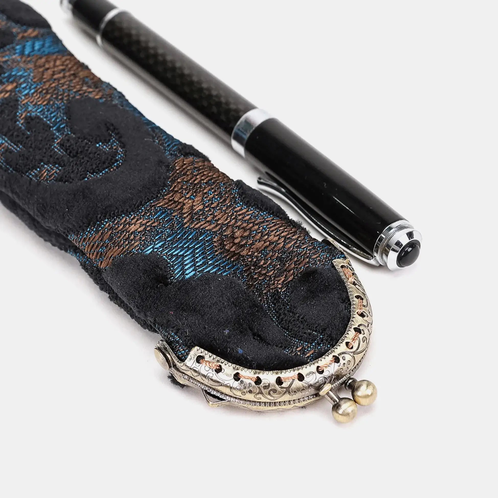 Burnout Velvet Black Solo Pen Case Carpetbag of America metal frame