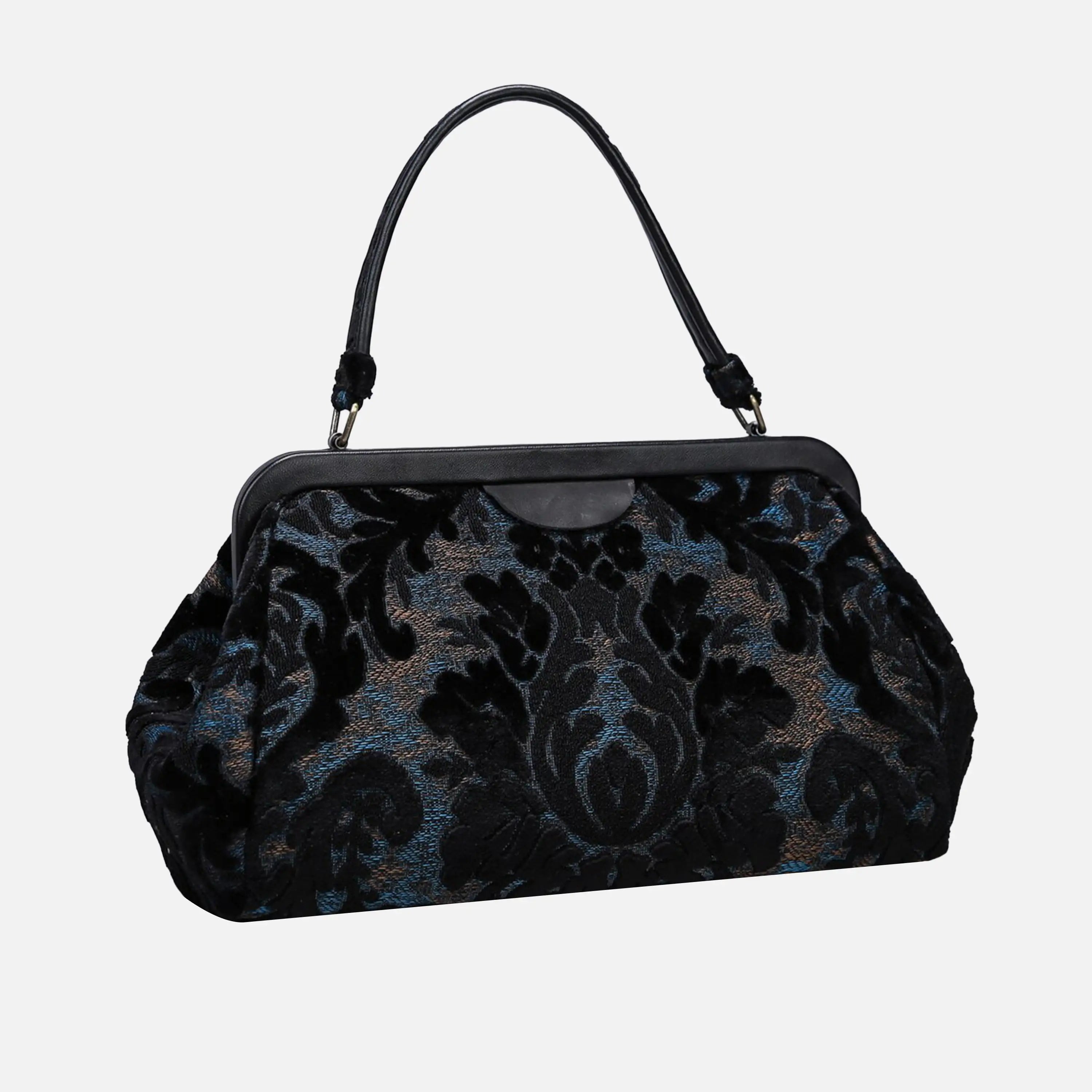 Burnout Velvet Black Top Handle Purse carpet bag of America front