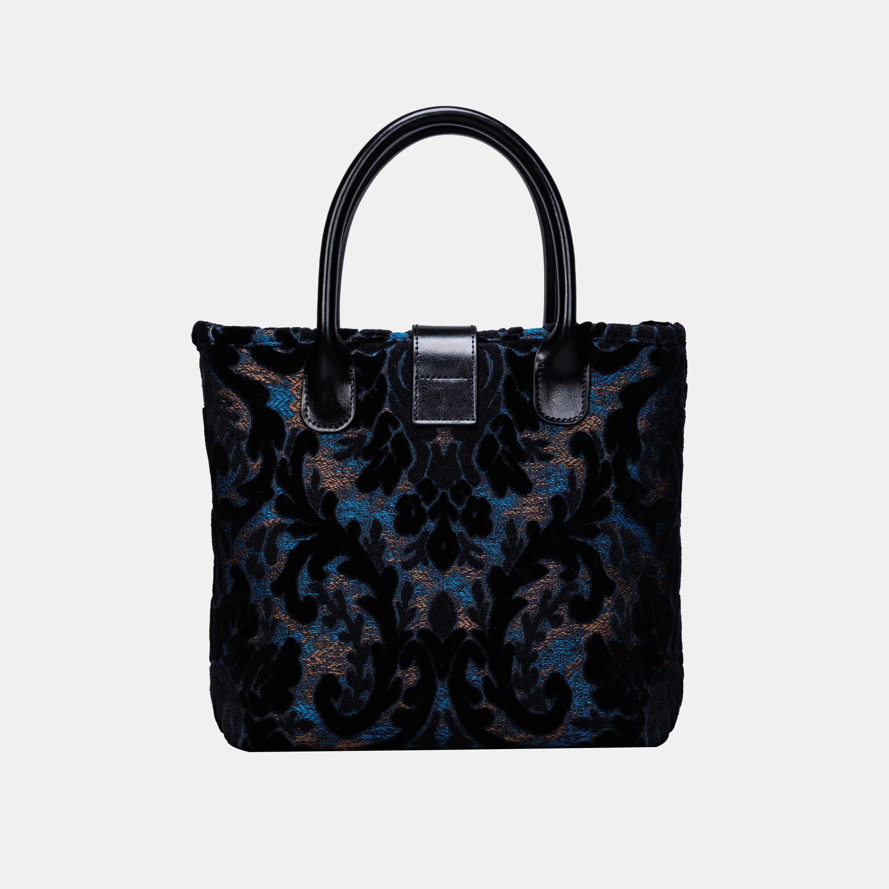 Burnout Velvet Black Tuck Lock Carpet Satchel carpet bag MCW Handmade of America back