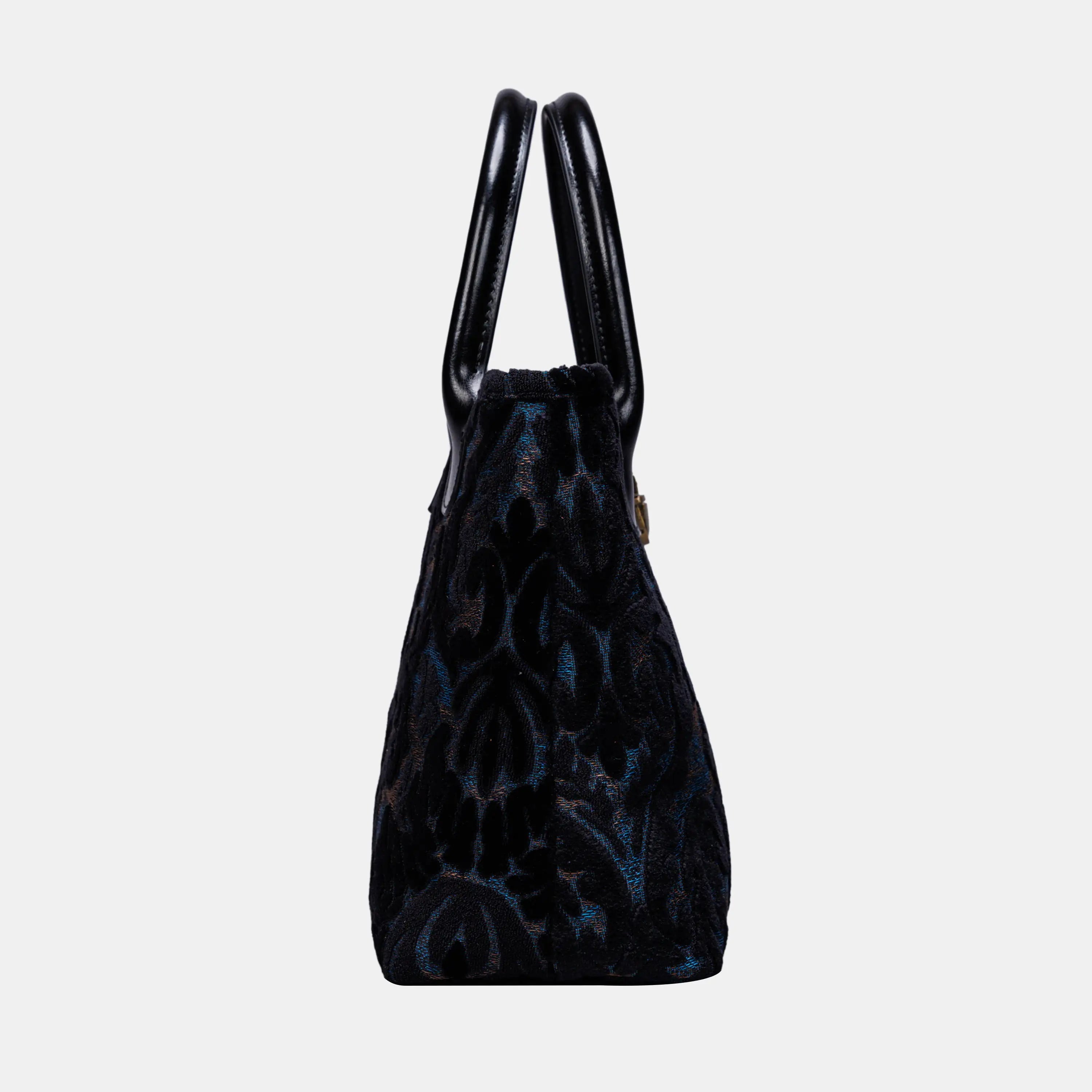 Burnout Velvet Black Tuck Lock Carpet Satchel carpet bag MCW Handmade of America side