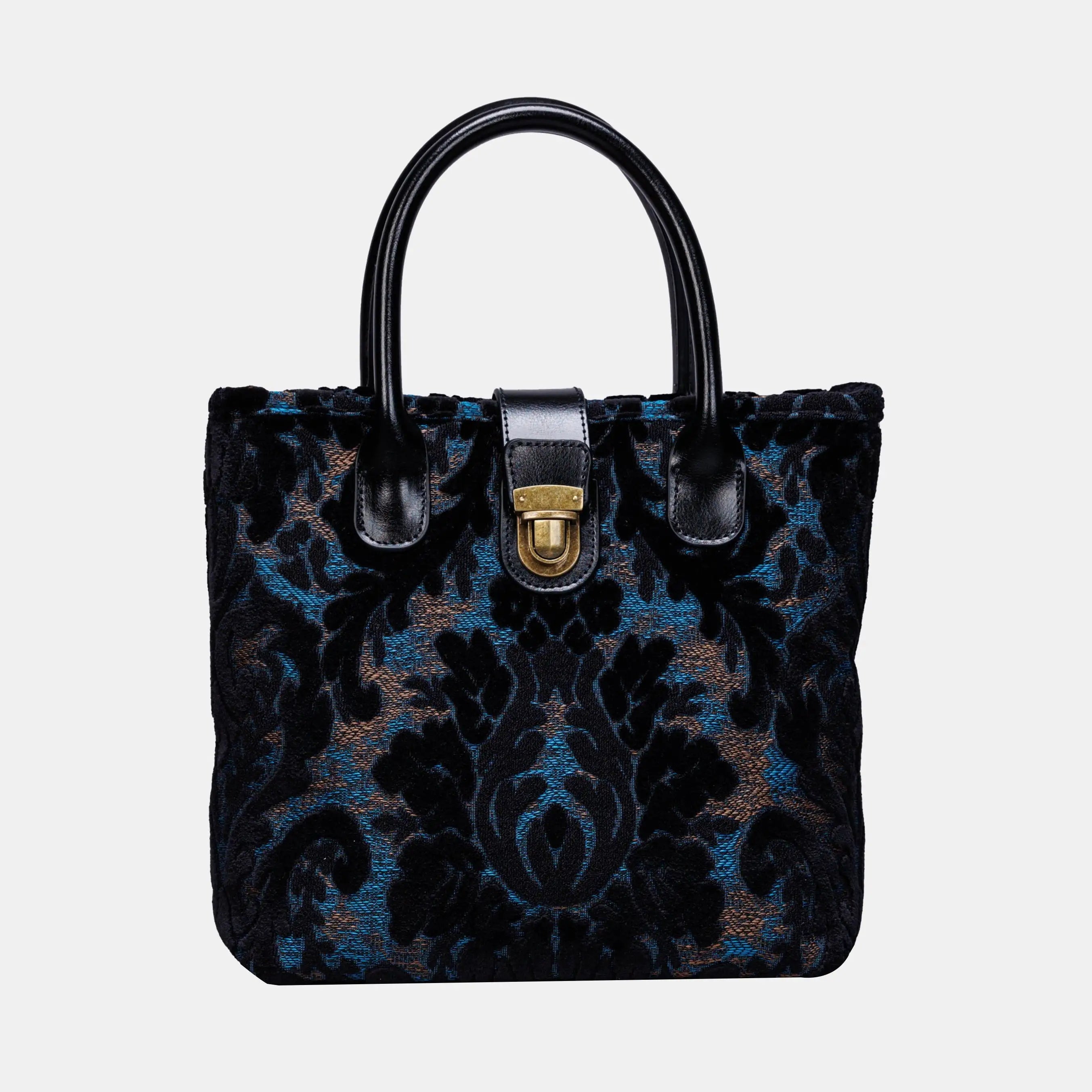 Burnout Velvet Black Tuck Lock Carpet Satchel carpet bag MCW Handmade of America main