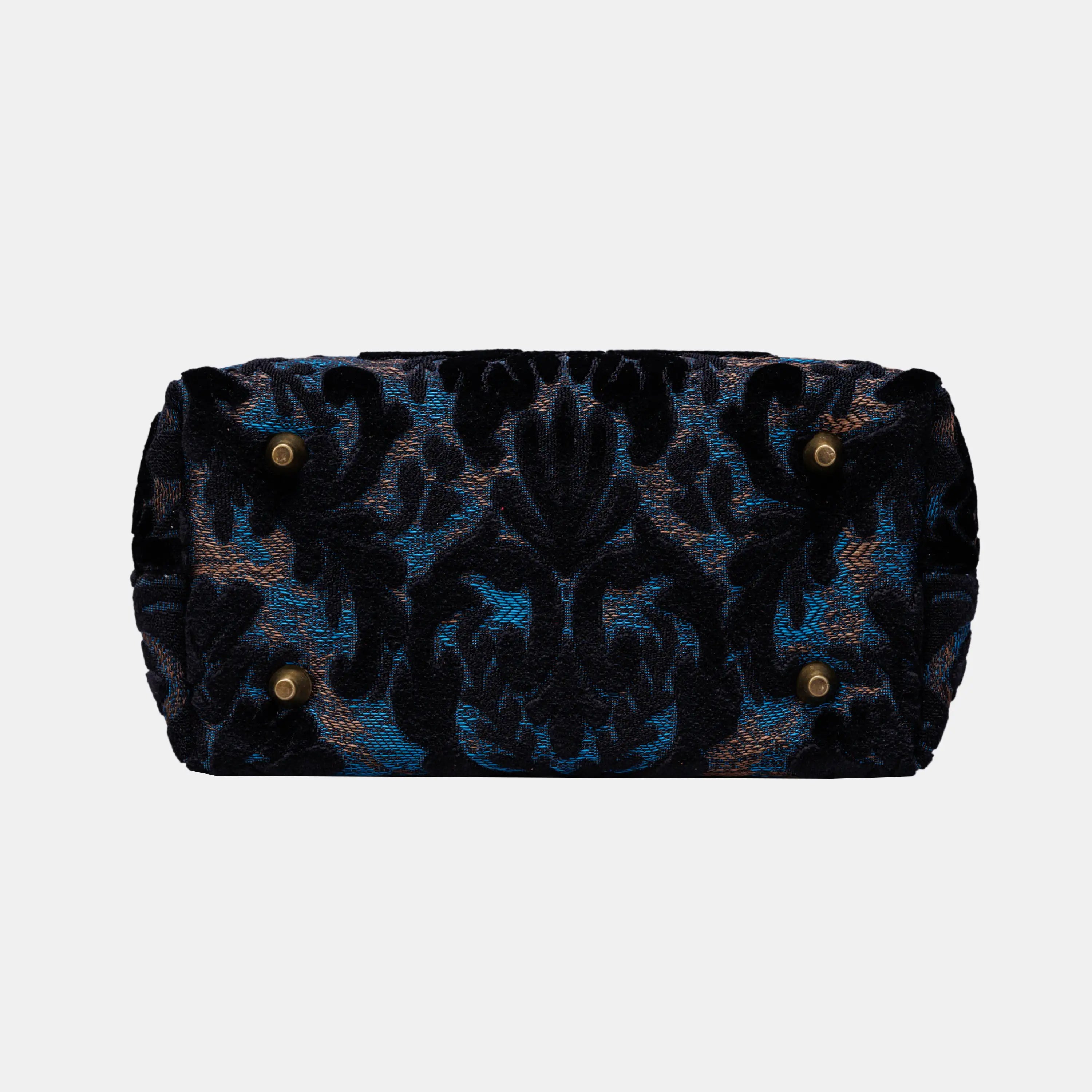 Burnout Velvet Black Tuck Lock Carpet Satchel carpet bag MCW Handmade of America bottom