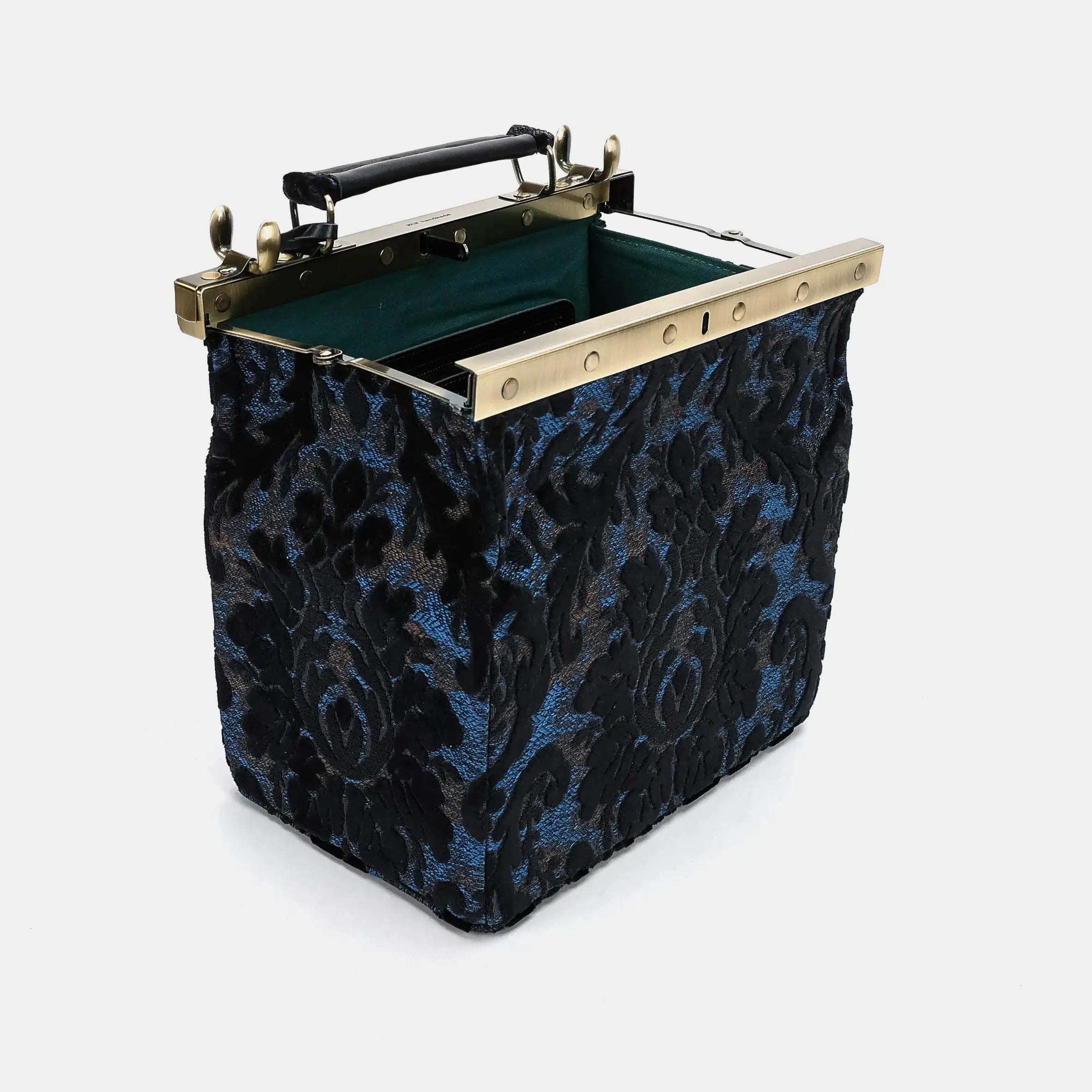 Burnout Velvet Black Vivienne Carpet Purse Gladstone Bag of America open and stand
