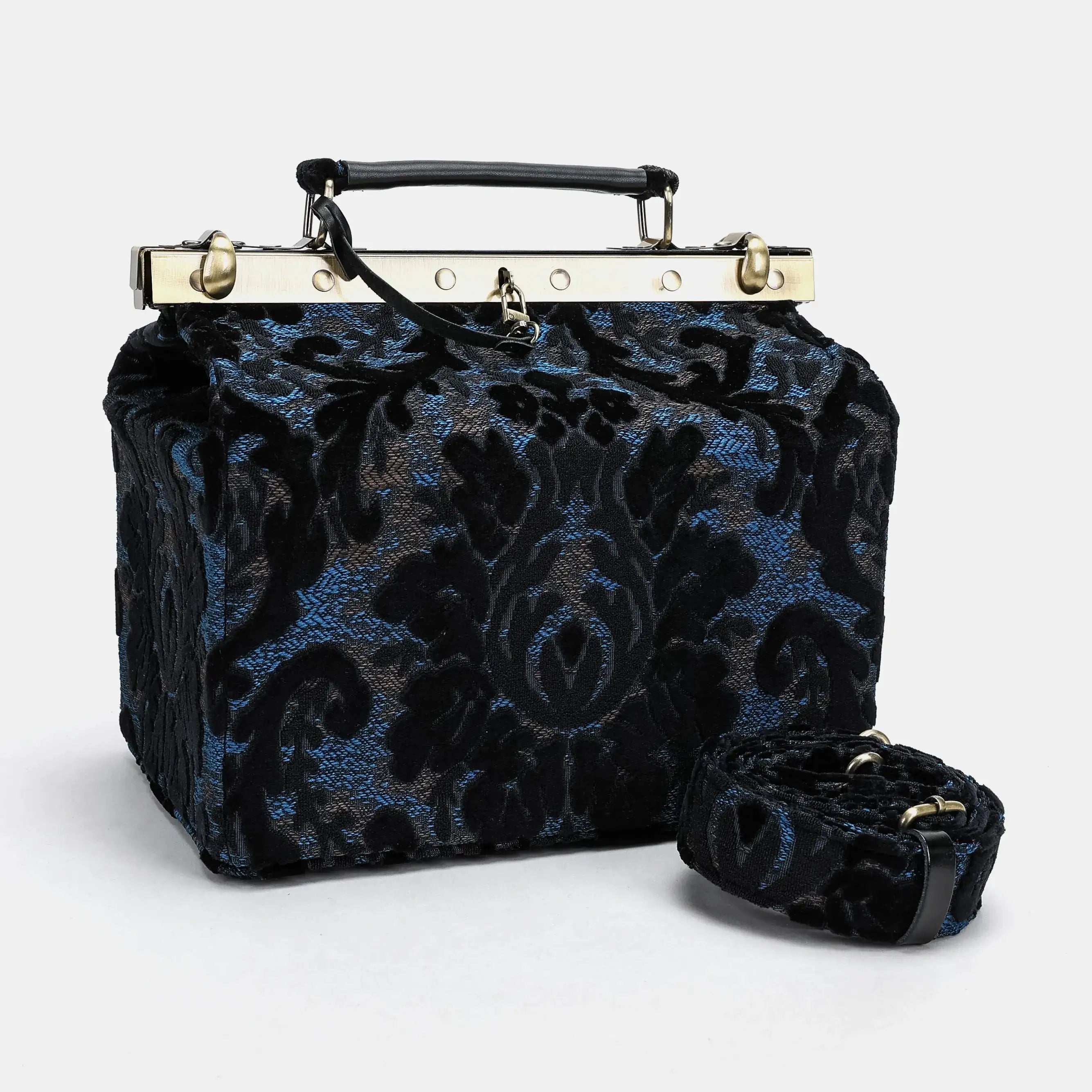 Burnout Velvet Black Vivienne Carpet Purse Gladstone Bag of America wth shoulder strap