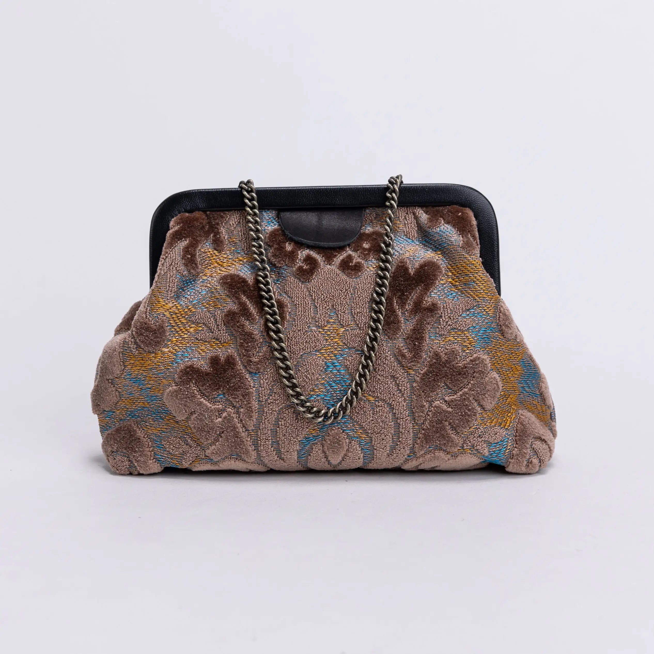 Burnout Velvet Camel Alma Evening Clutch Carpet Bag of America front