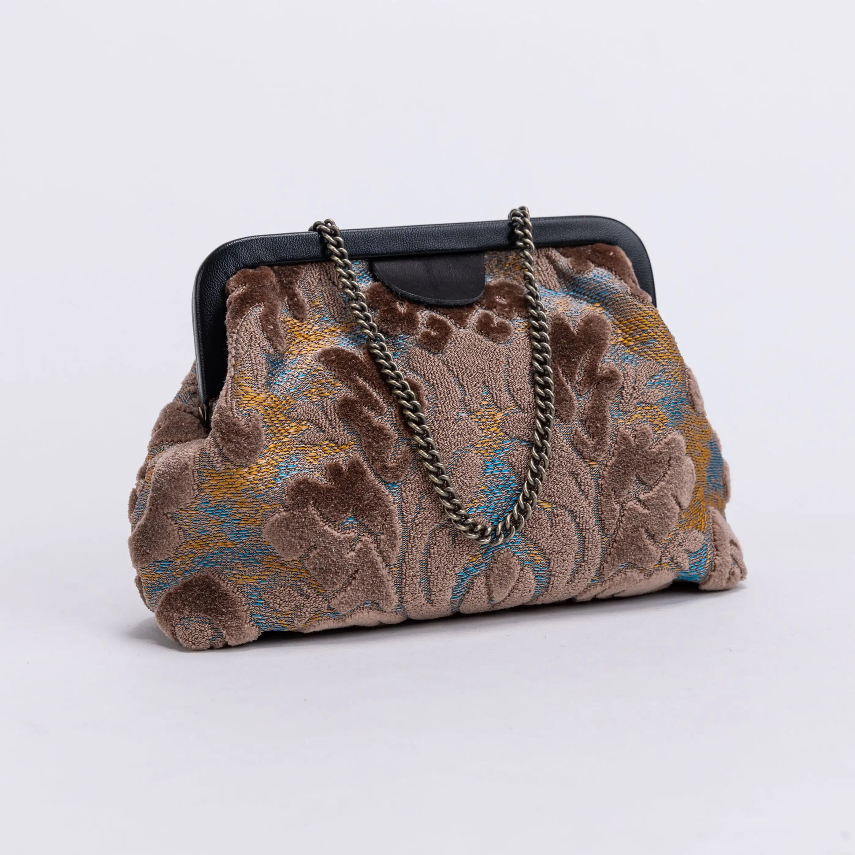 Burnout Velvet Camel Alma Evening Clutch Carpet Bag of America front side
