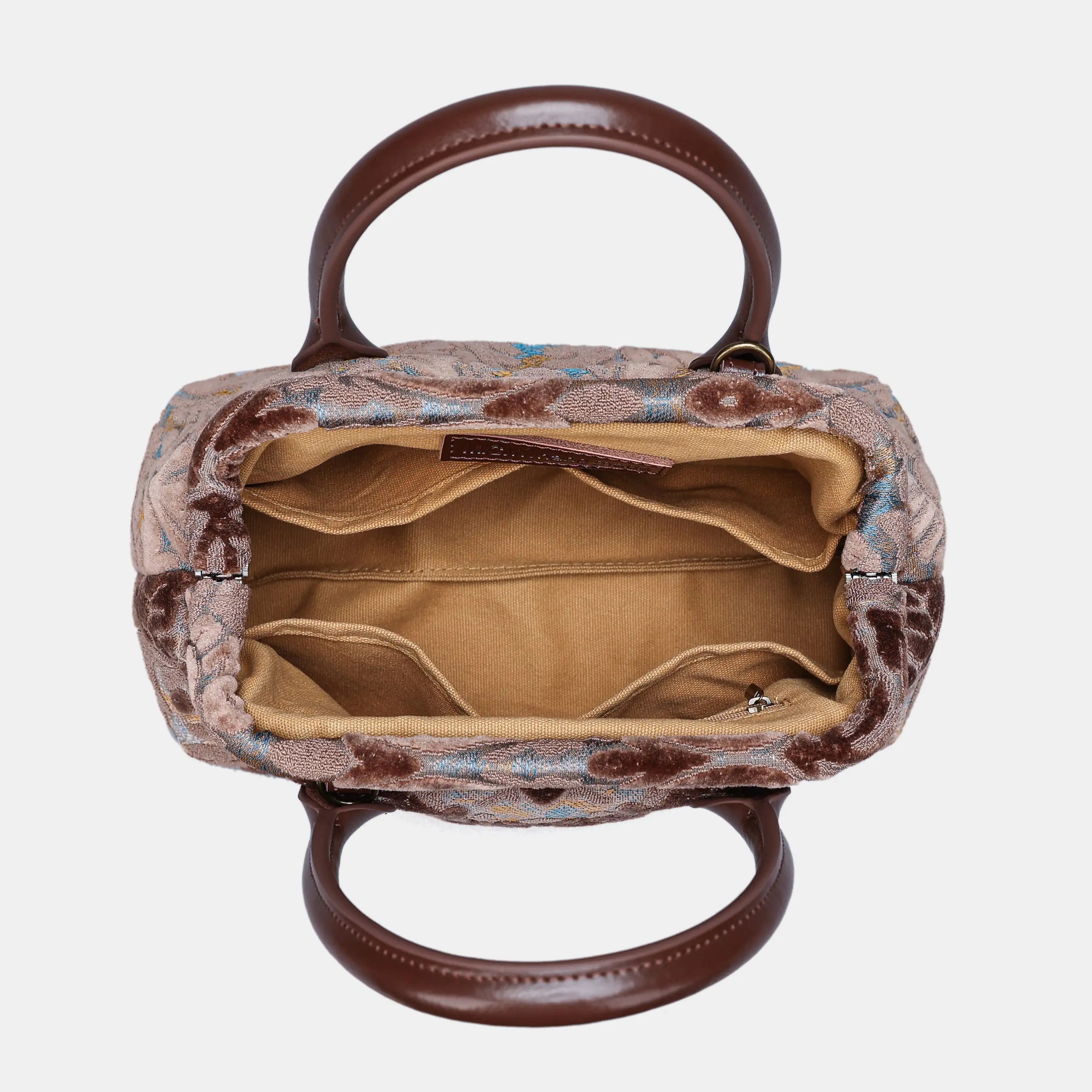 Burnout Velvet Camel Carpet Satchel carpet bag MCW Handmade of America open