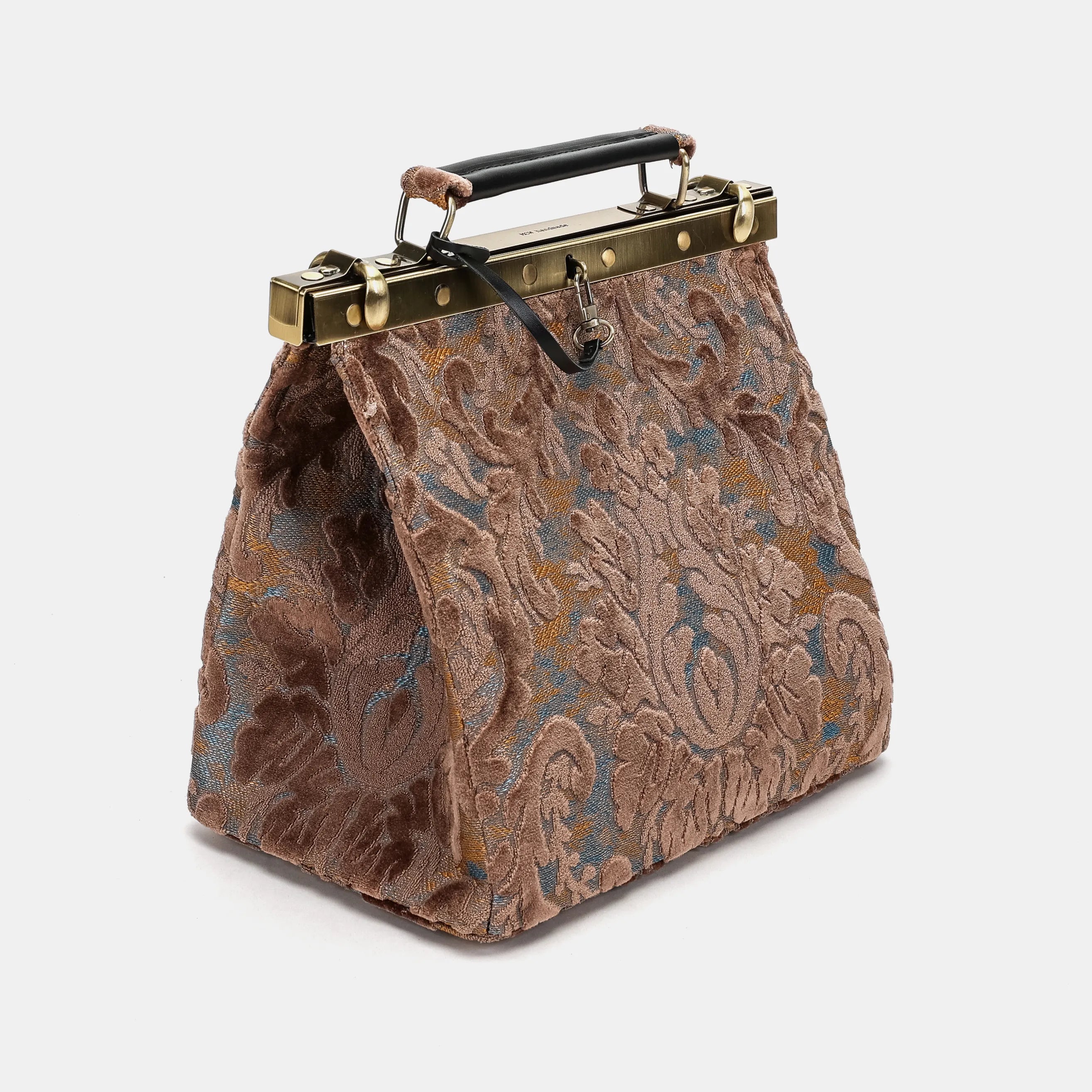 Burnout Velvet Camel Cecile Carpet Purse Gladstone Bag of America side