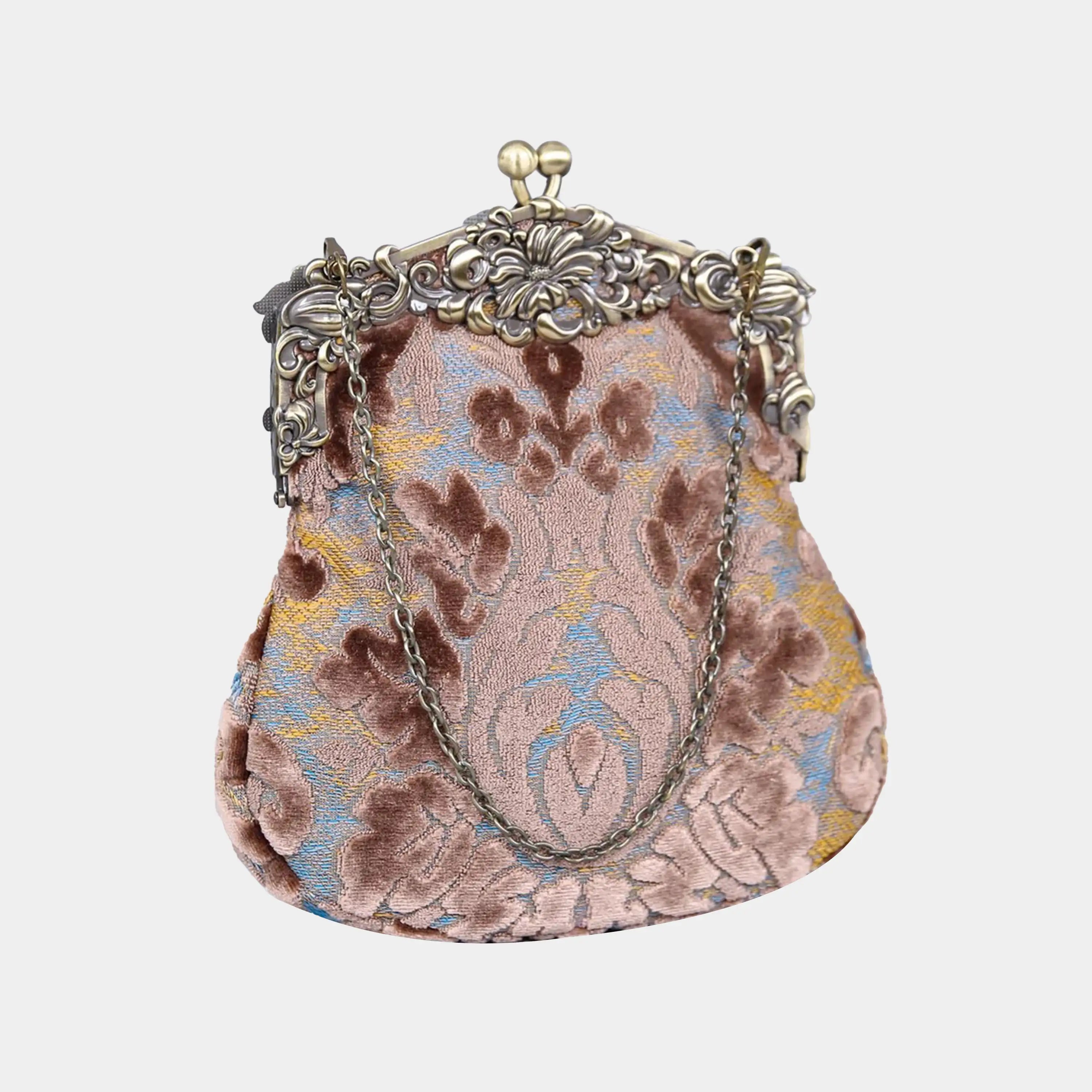 Burnout Velvet Camel Chatelaine Purse Large carpet bag of America main