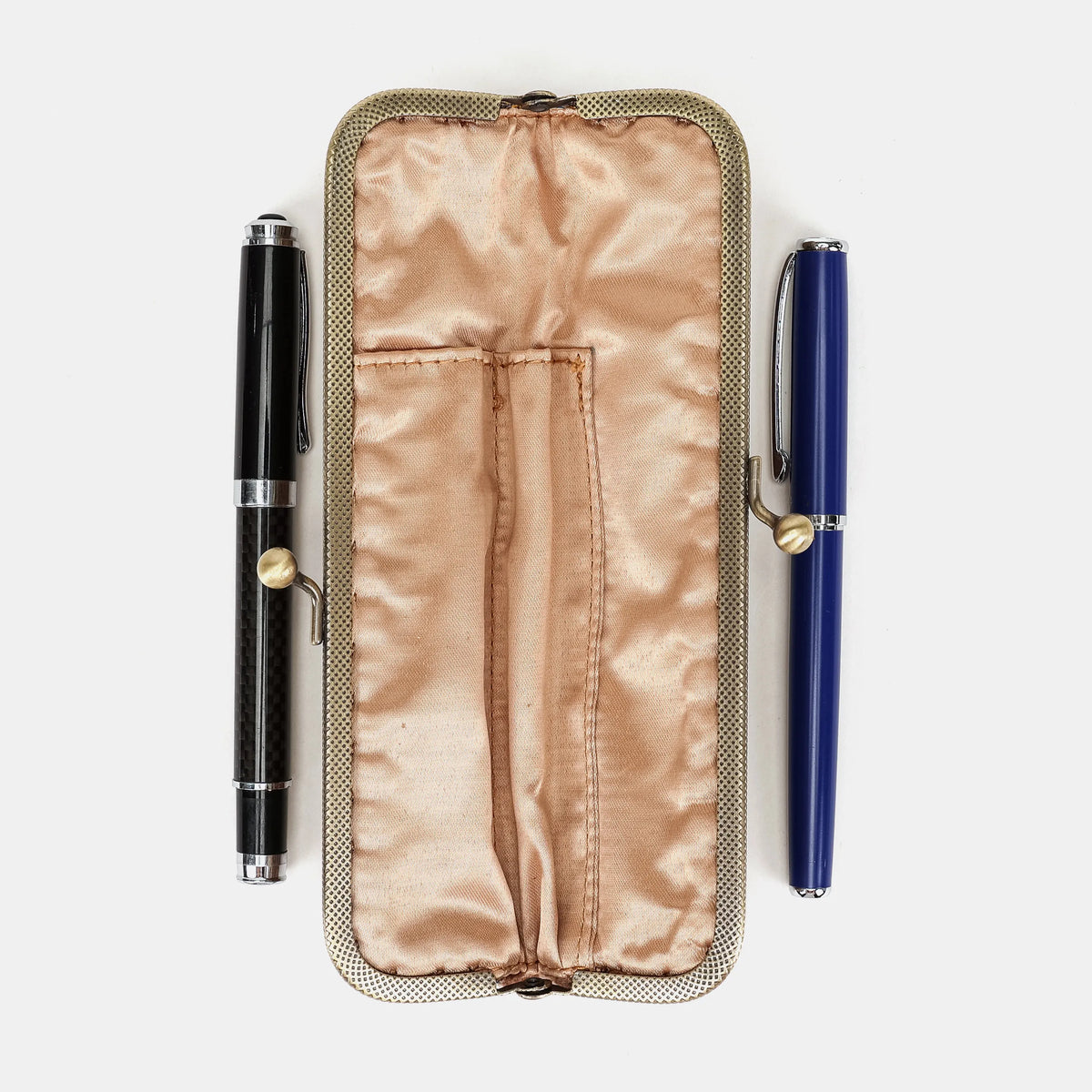 Burnout velvet Camel Duo Pen Case Carpetbag of America open