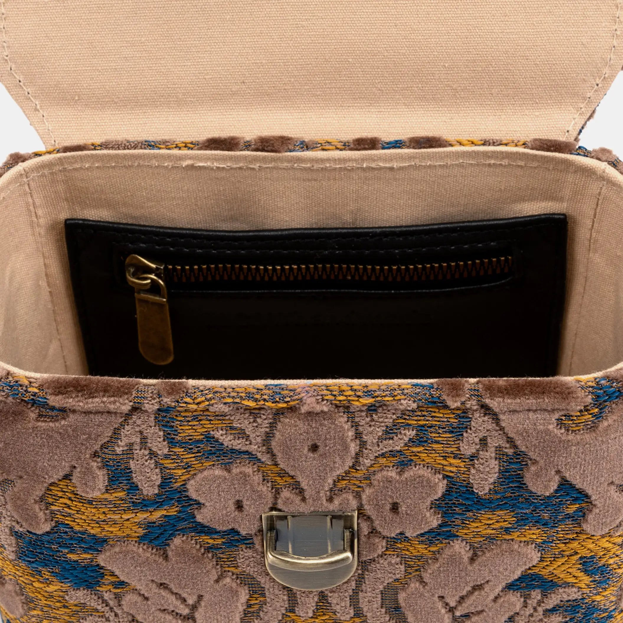Burnout Velvet Camel Emma Small Train Case Crossbody inside