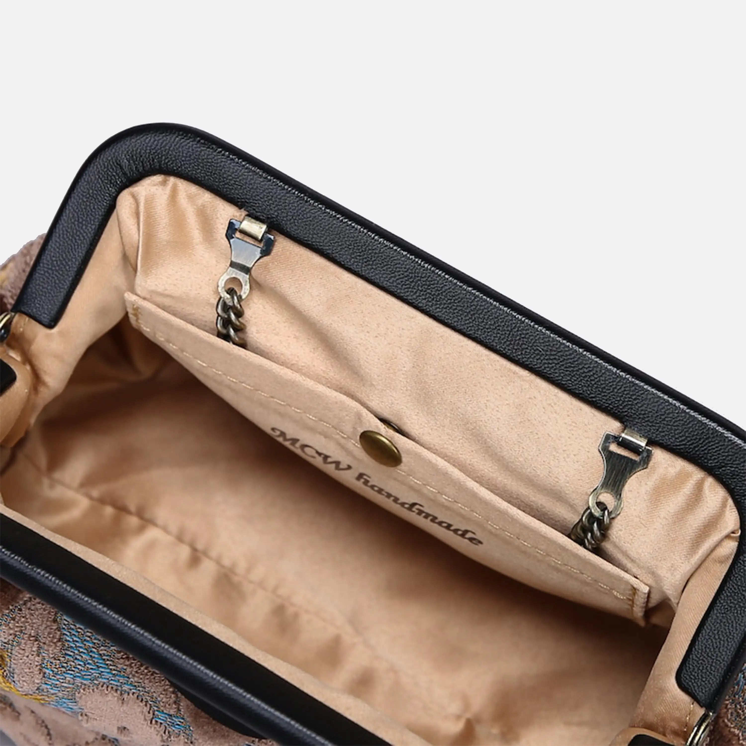 Burnout Velvet Camel Evening Bag Clutch carpet bag of America detail