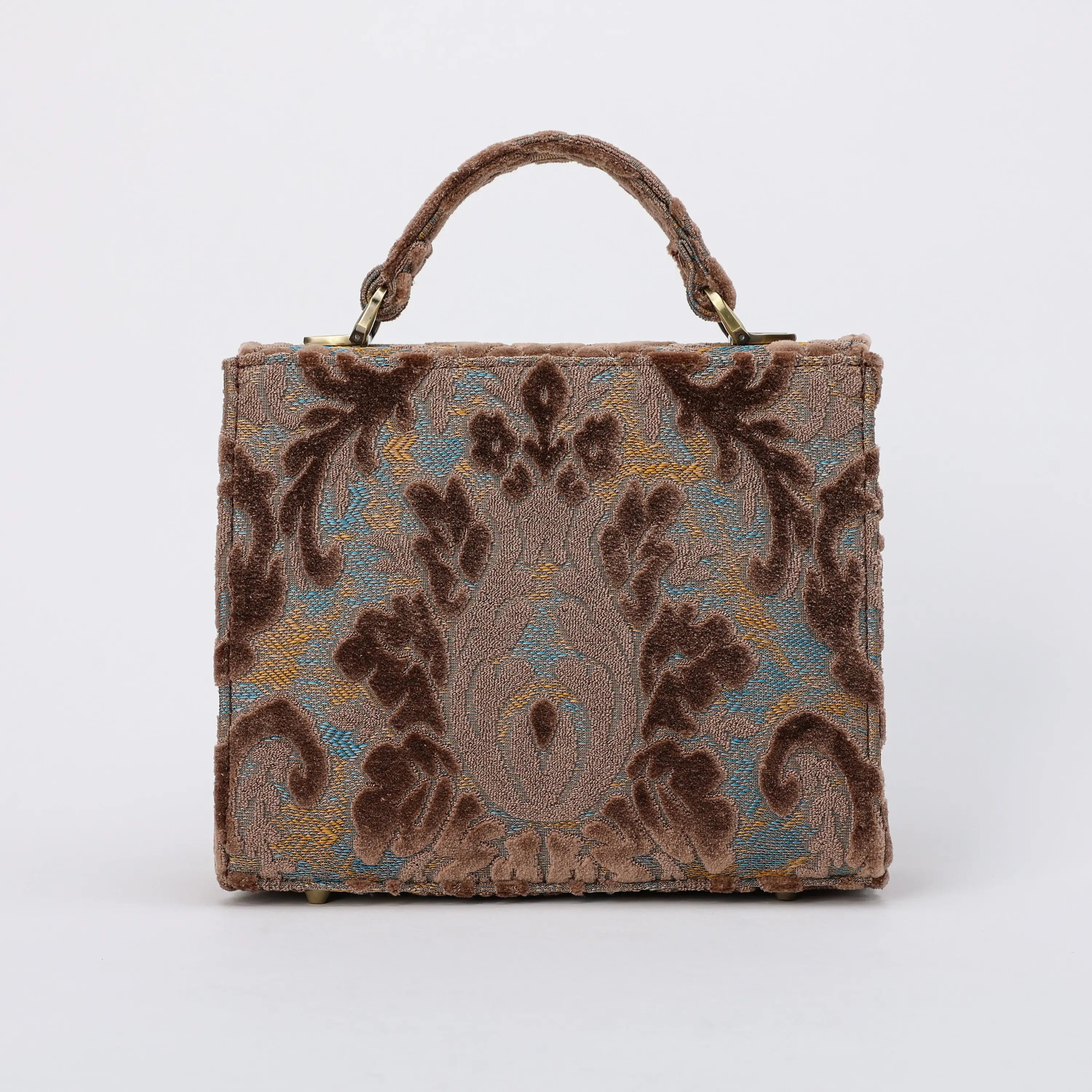 Burnout Velvet Camel Flap Satchel Carpetbag of America back