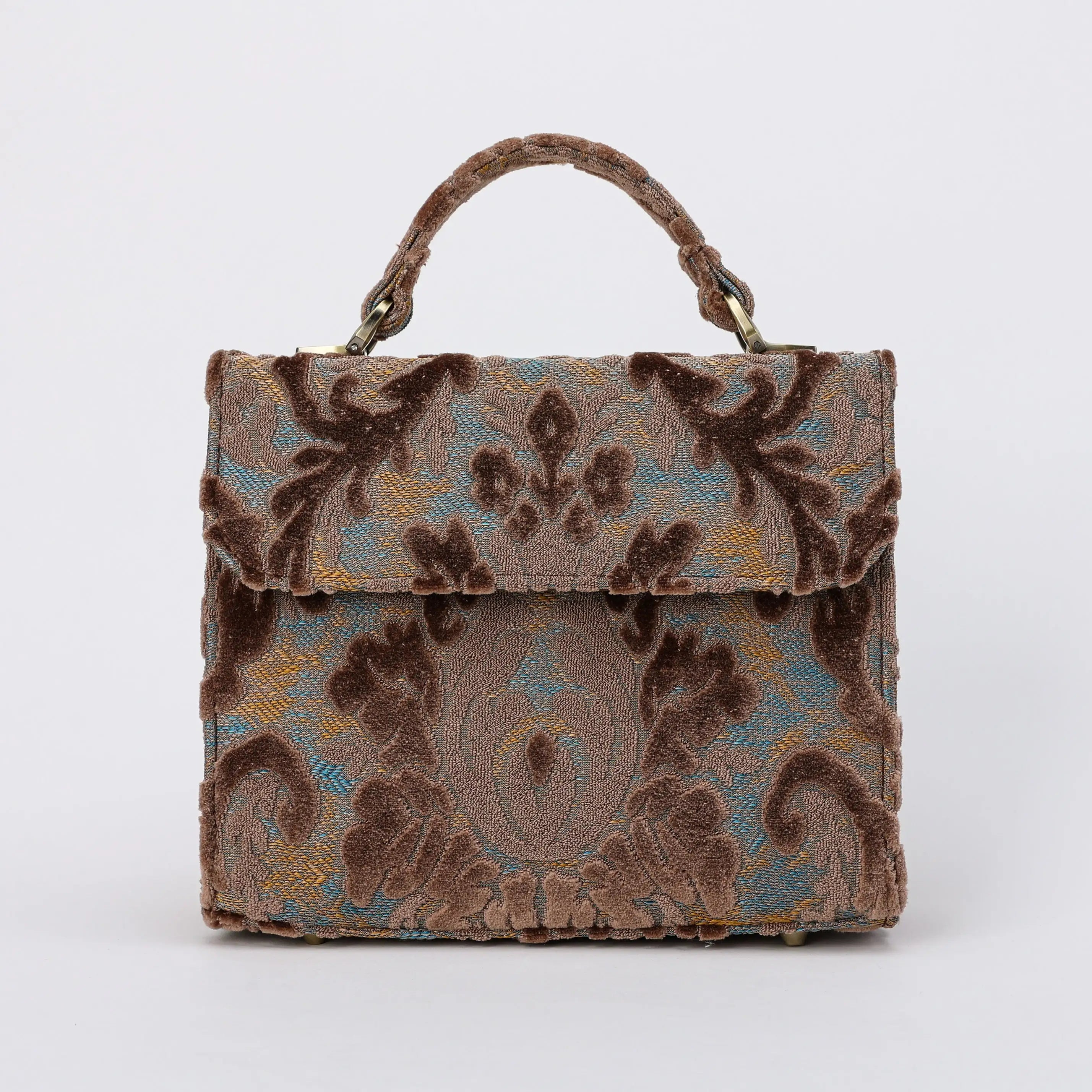 Burnout Velvet Camel Flap Satchel Carpetbag of America main