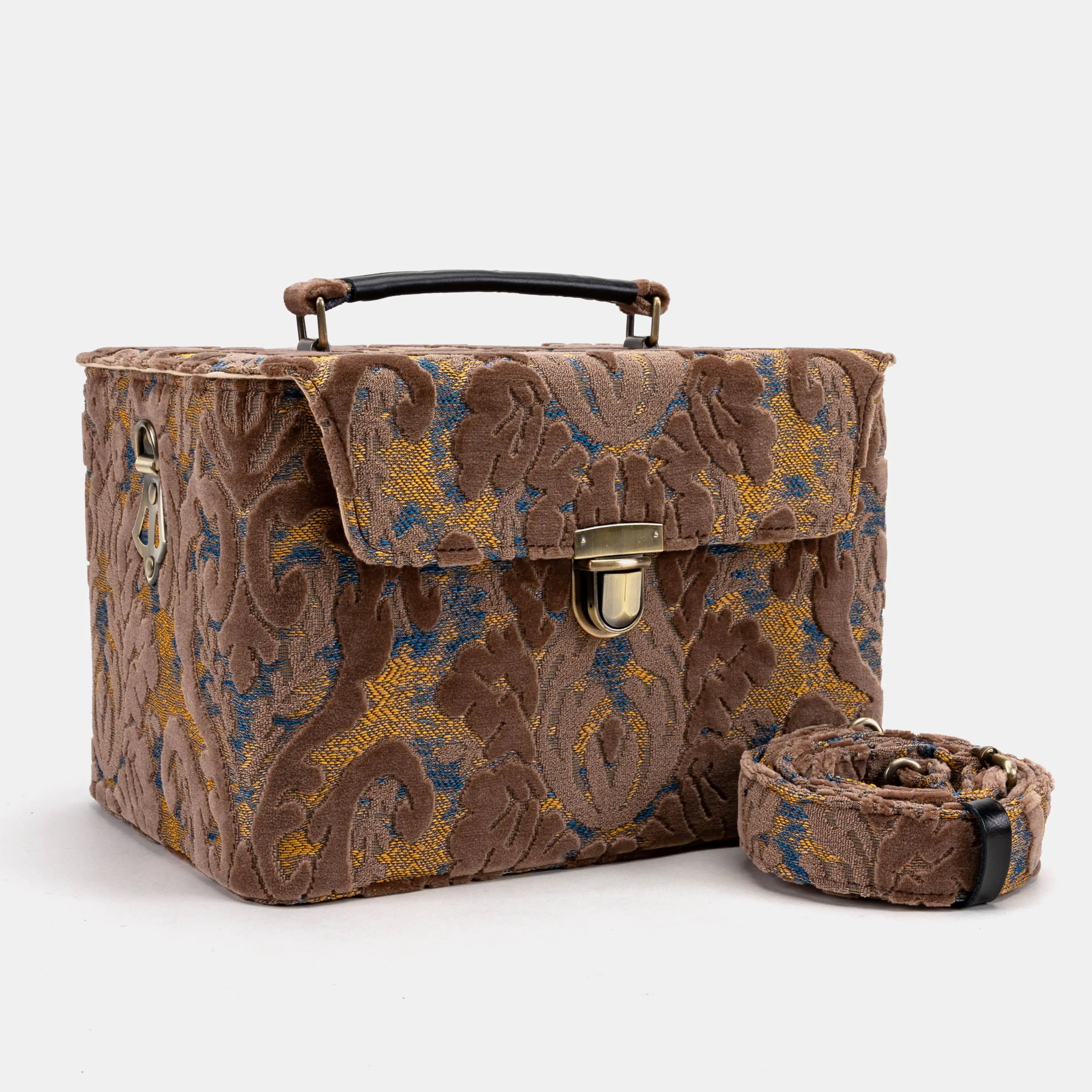 Burnout Velvet Camel Josephine Large Train Case with handle