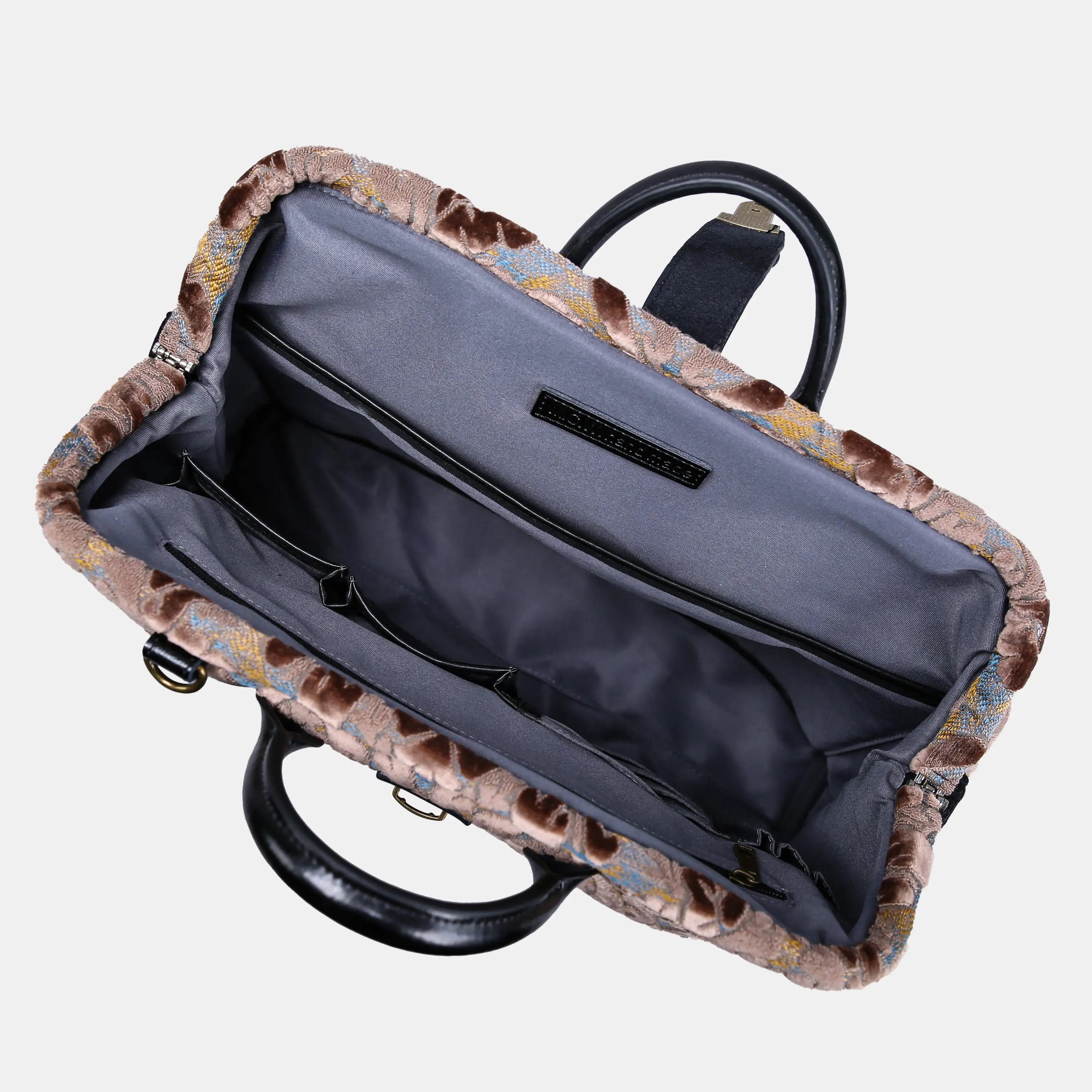 Burnout Velvet Camel carpet bag  of America inside