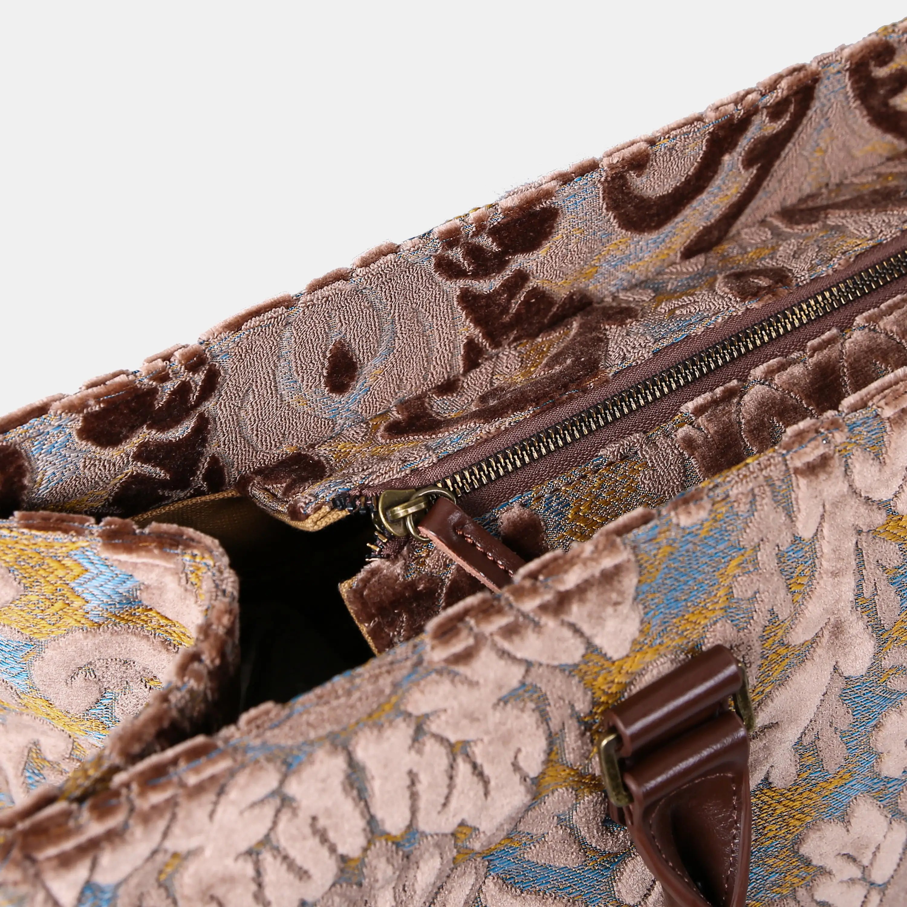 Burnout Velvet Camel Laptop Work Tote  of America zipper
