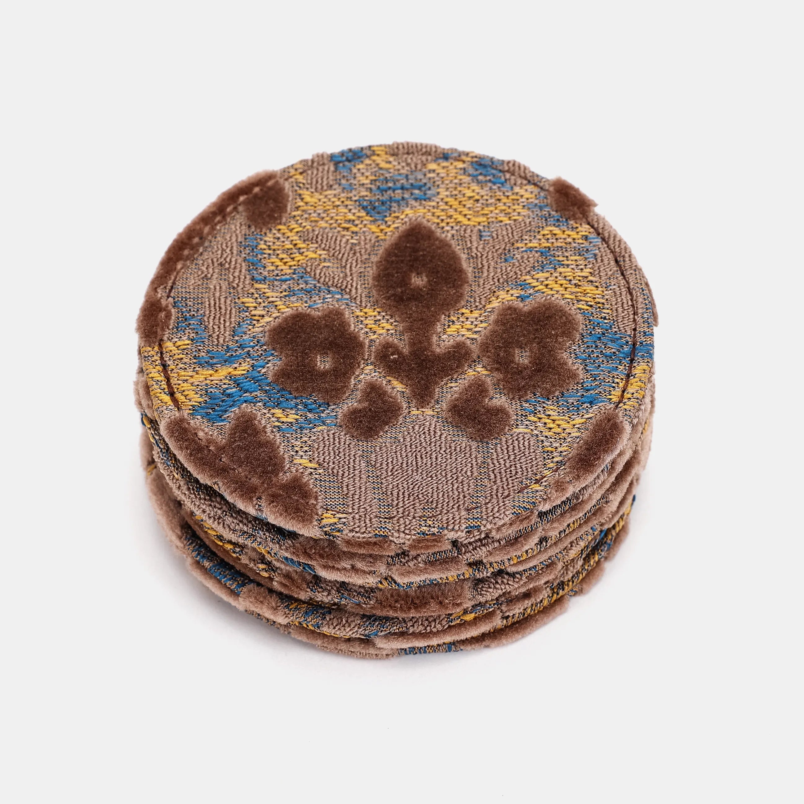 Burnout Velvet Camel Round Coaster Set with Holder of America-coasters