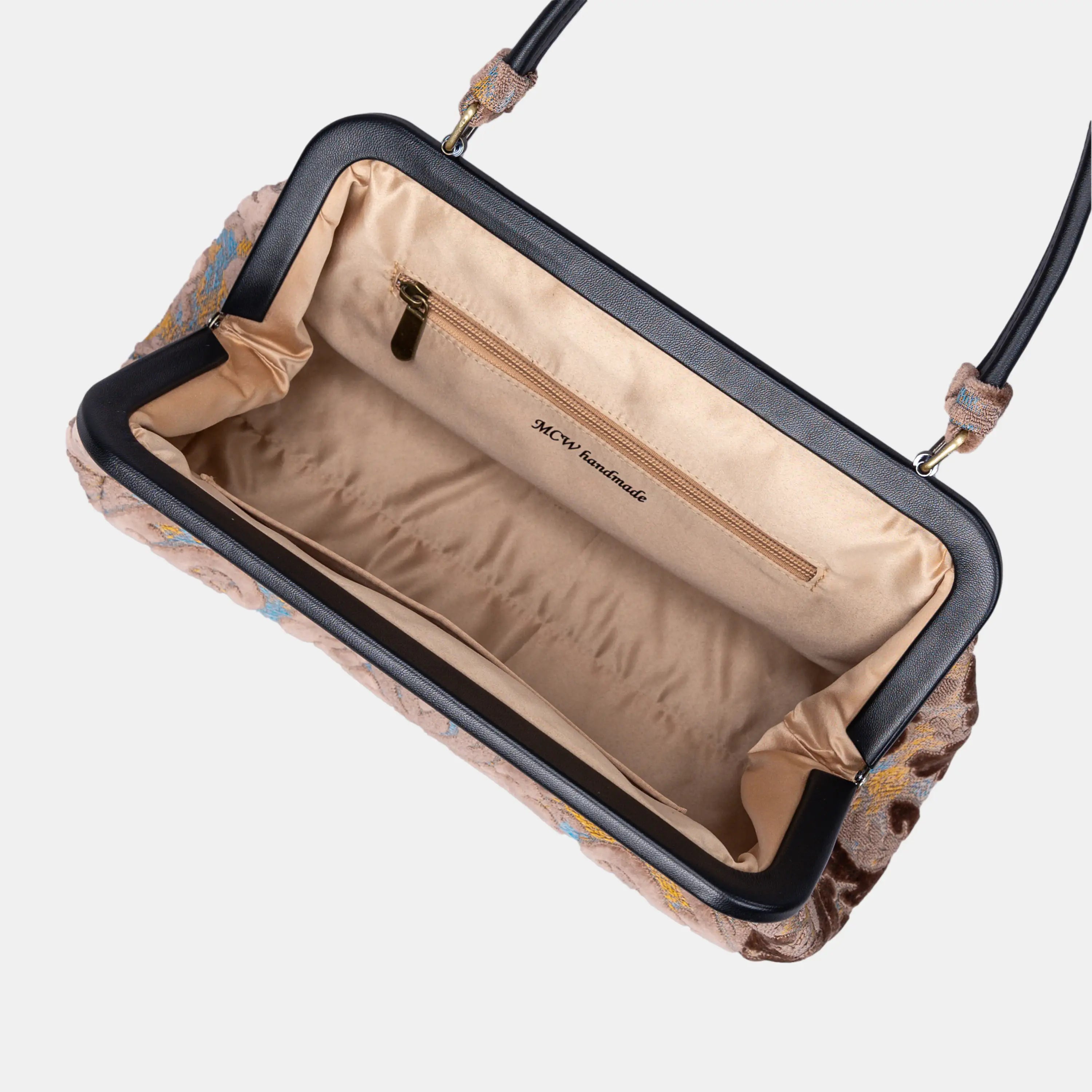 Burnout Velvet Camel Shoulder Bag inside
