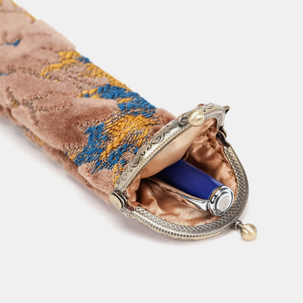 Burnout Velvet Camel Solo Pen Case Carpetbag of America open