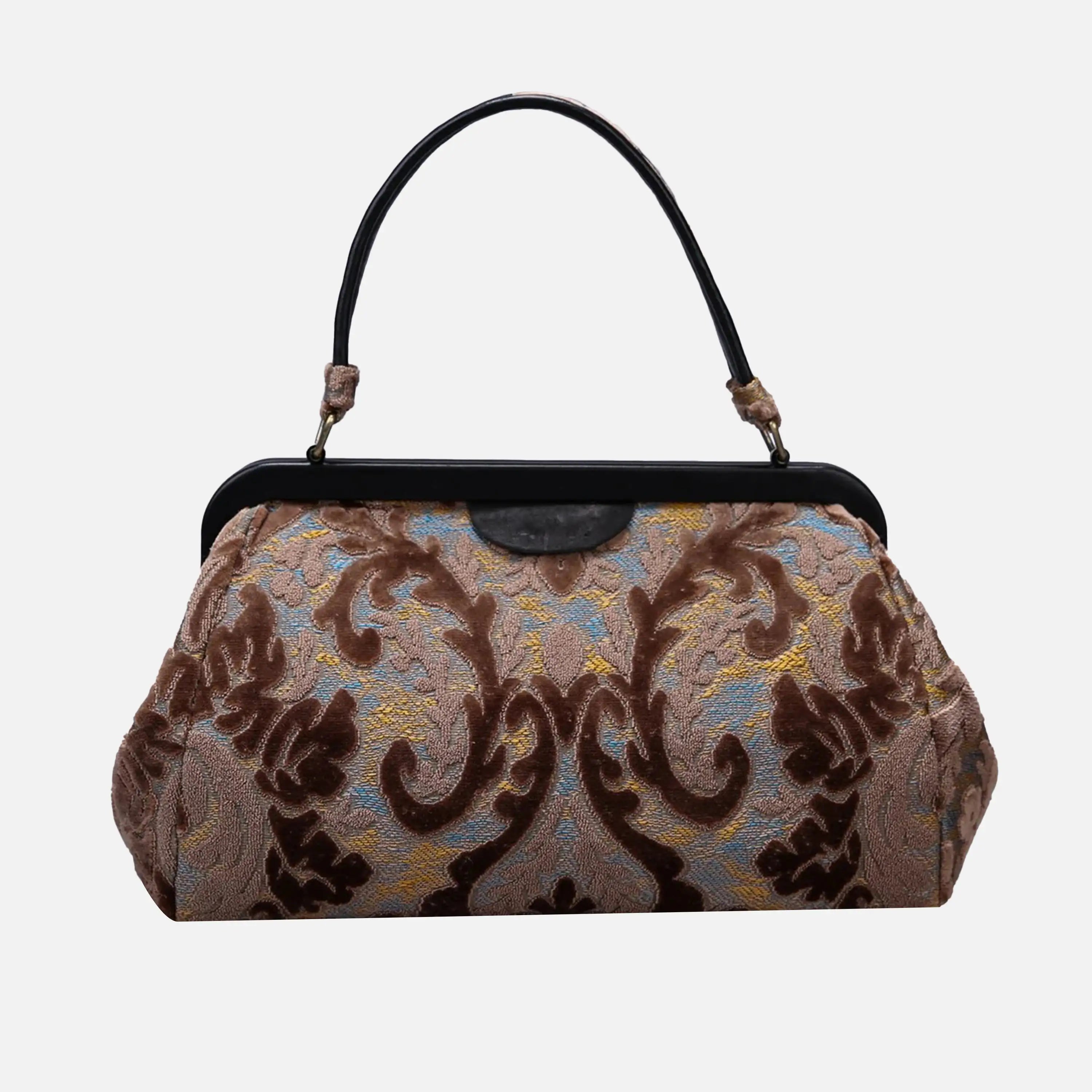 Burnout Velvet Camel Top Handle Purse carpet bag of America overview