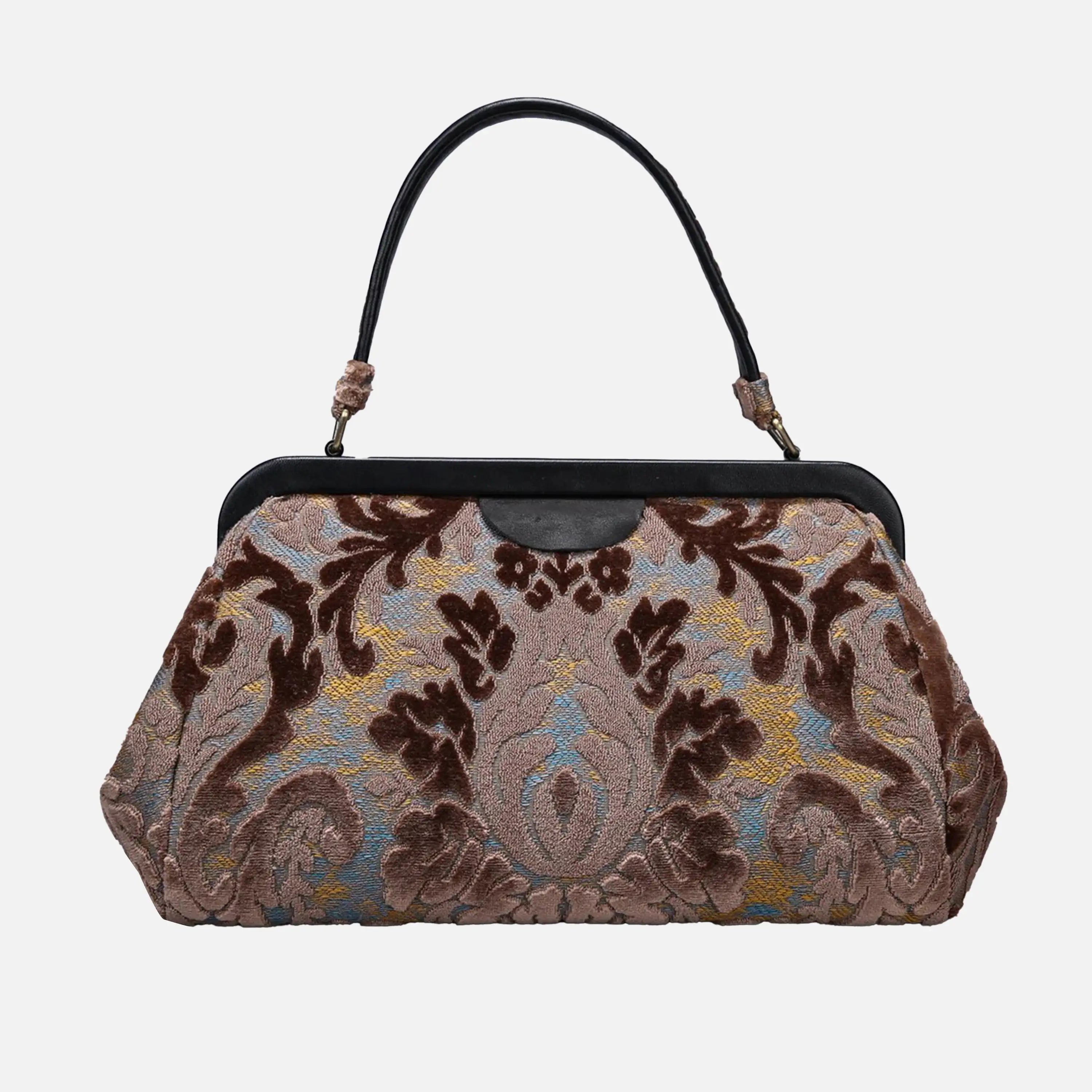 Burnout Velvet Camel Top Handle Purse carpet bag of America main
