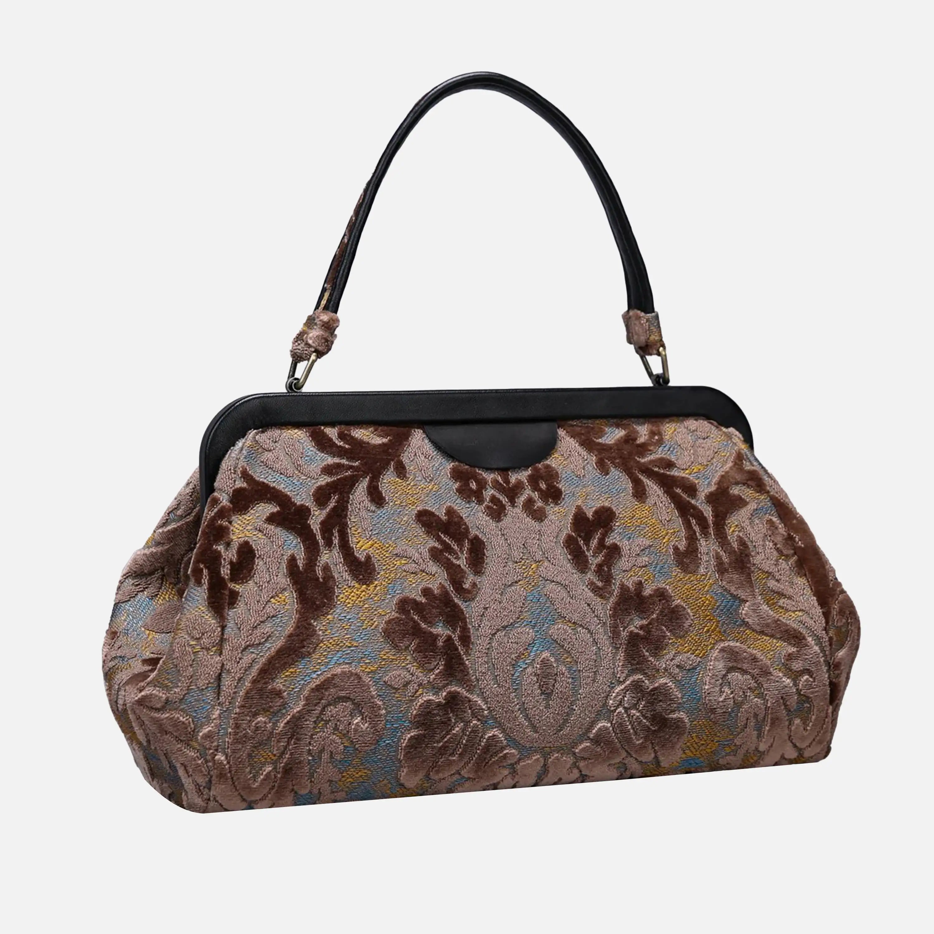 Burnout Velvet Camel Top Handle Purse carpet bag of America front