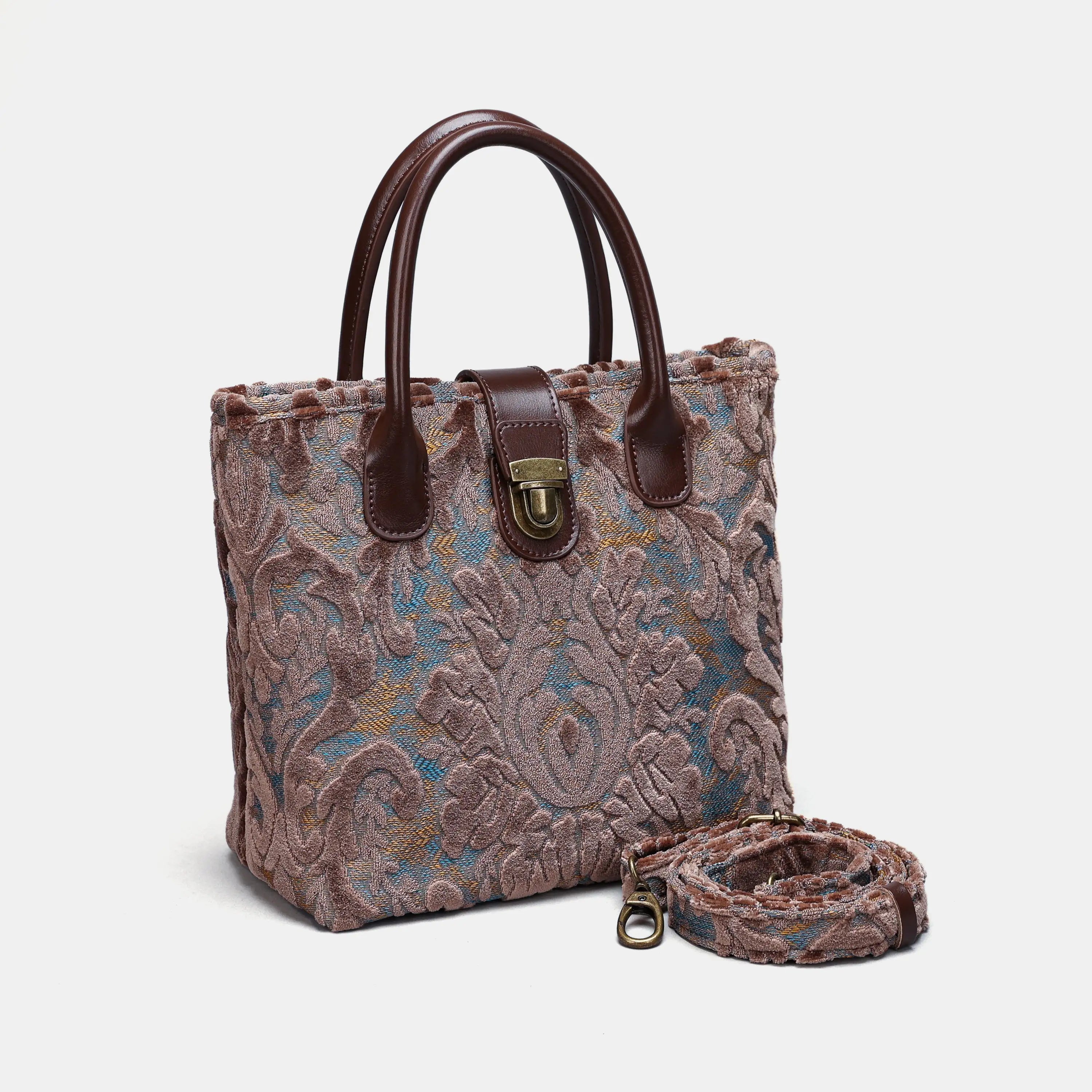 Burnout Velvet Camel Tuck Lock Carpet Satchel carpet bag MCW Handmade of America with strap