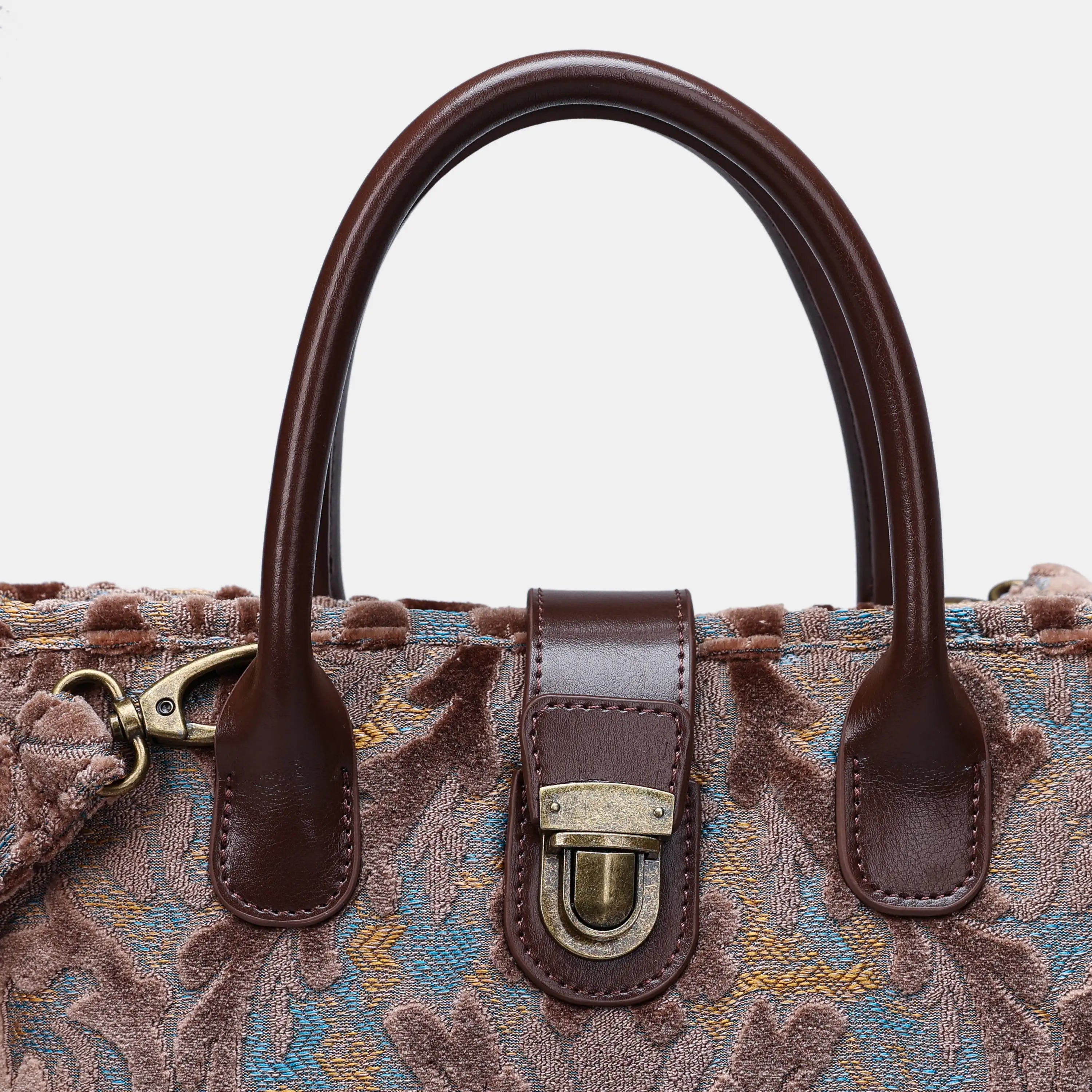 Burnout Velvet Camel Tuck Lock Carpet Satchel carpet bag MCW Handmade of America details