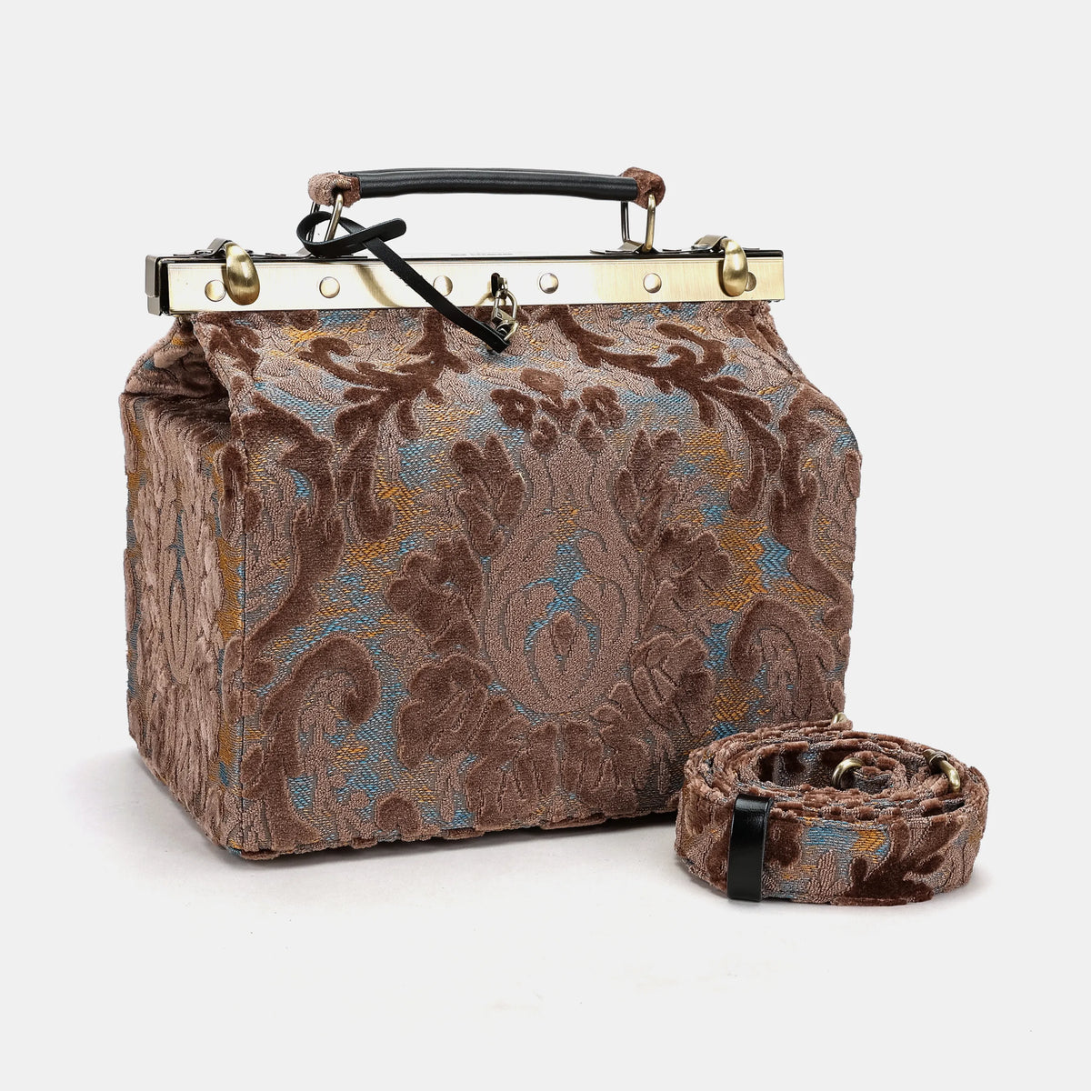 Burnout Velvet Camel Vivienne Carpet Purse Gladstone Bag of America with shoulder strap