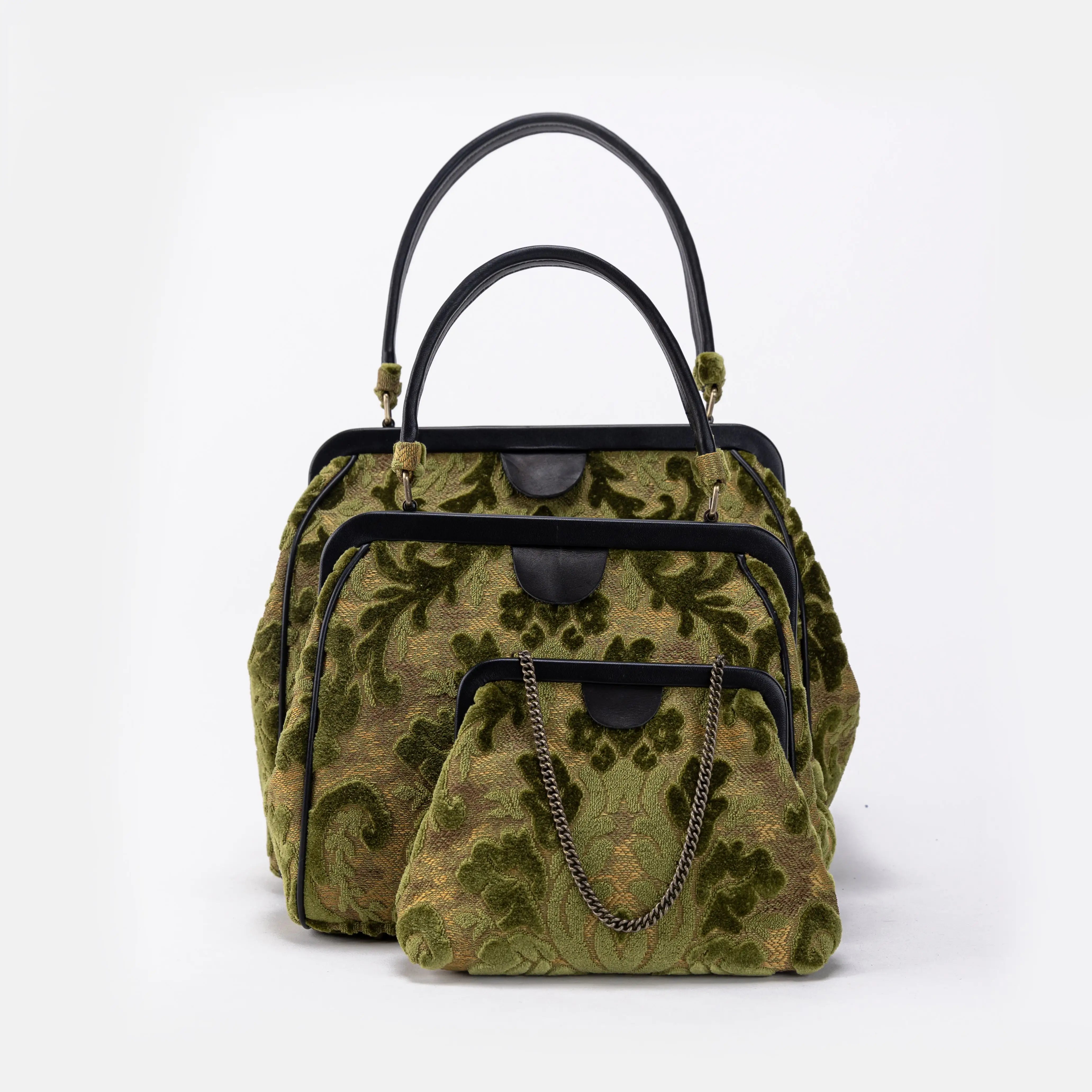 Burnout Velvet Fern Green Alma Satchel Carpet Bag