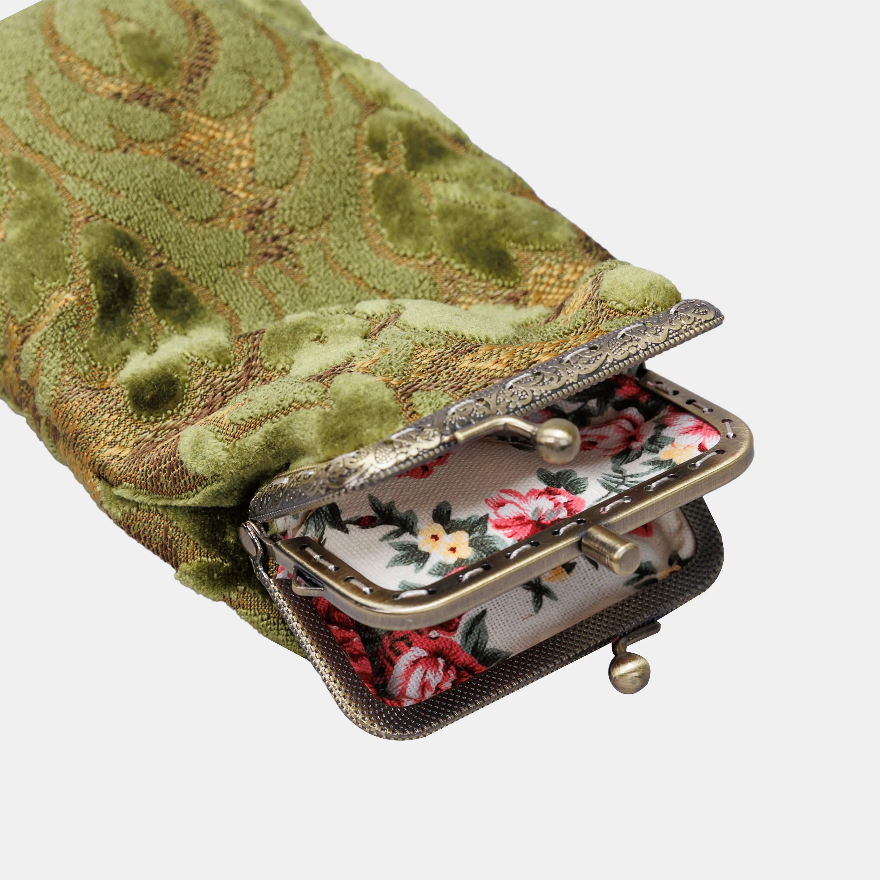 Burnout Velvet Fern Green Carpet Eyeglasses Case  of America the metal clamp opens-5