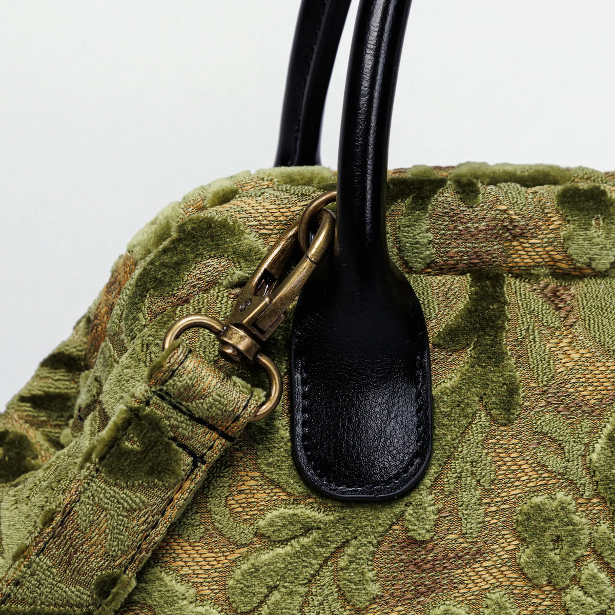 Burnout Velvet Fern Green Carpet Satchel carpet bag MCW Handmade of America buckle