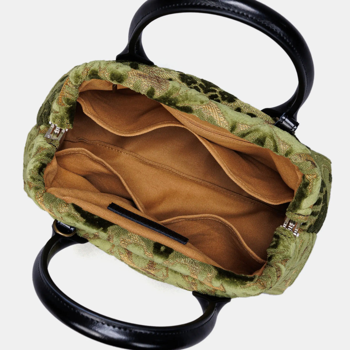 Burnout Velvet Fern Green Carpet Satchel carpet bag MCW Handmade of America open