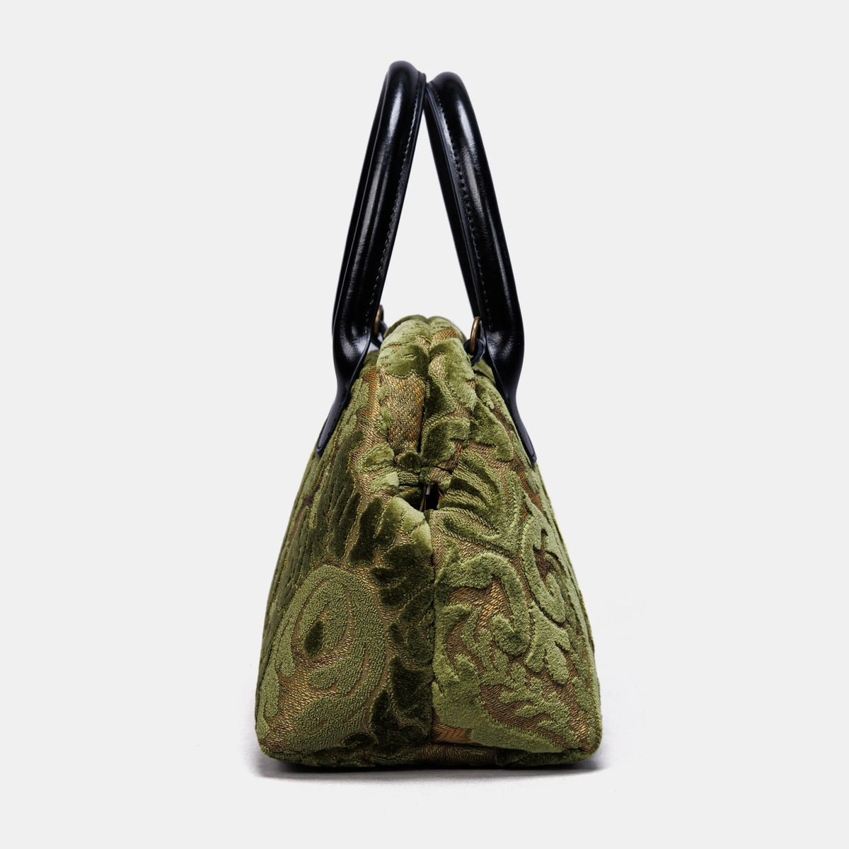 Burnout Velvet Fern Green Carpet Satchel carpet bag MCW Handmade of America side