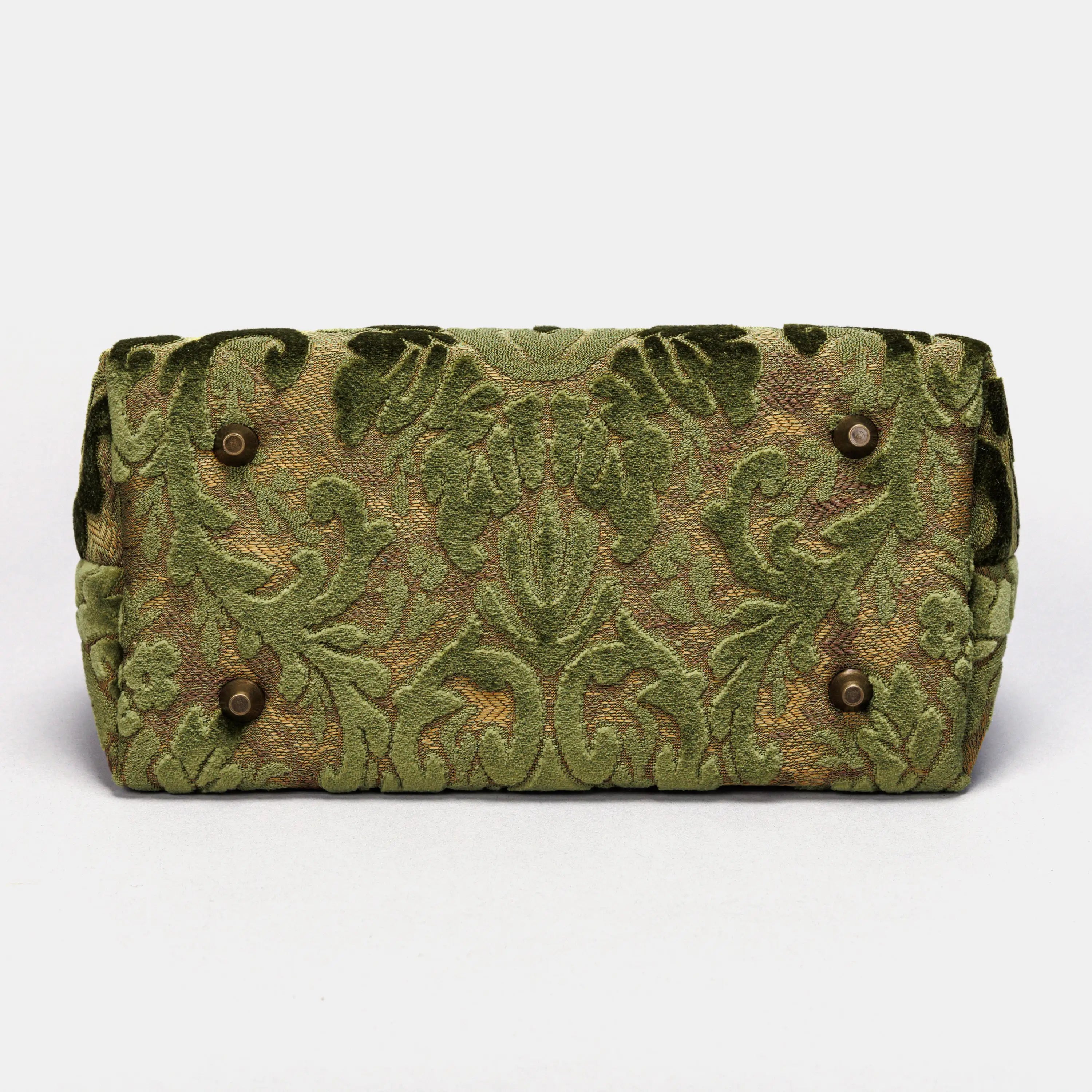 Burnout Velvet Fern Green Carpet Satchel carpet bag MCW Handmade of America bottom