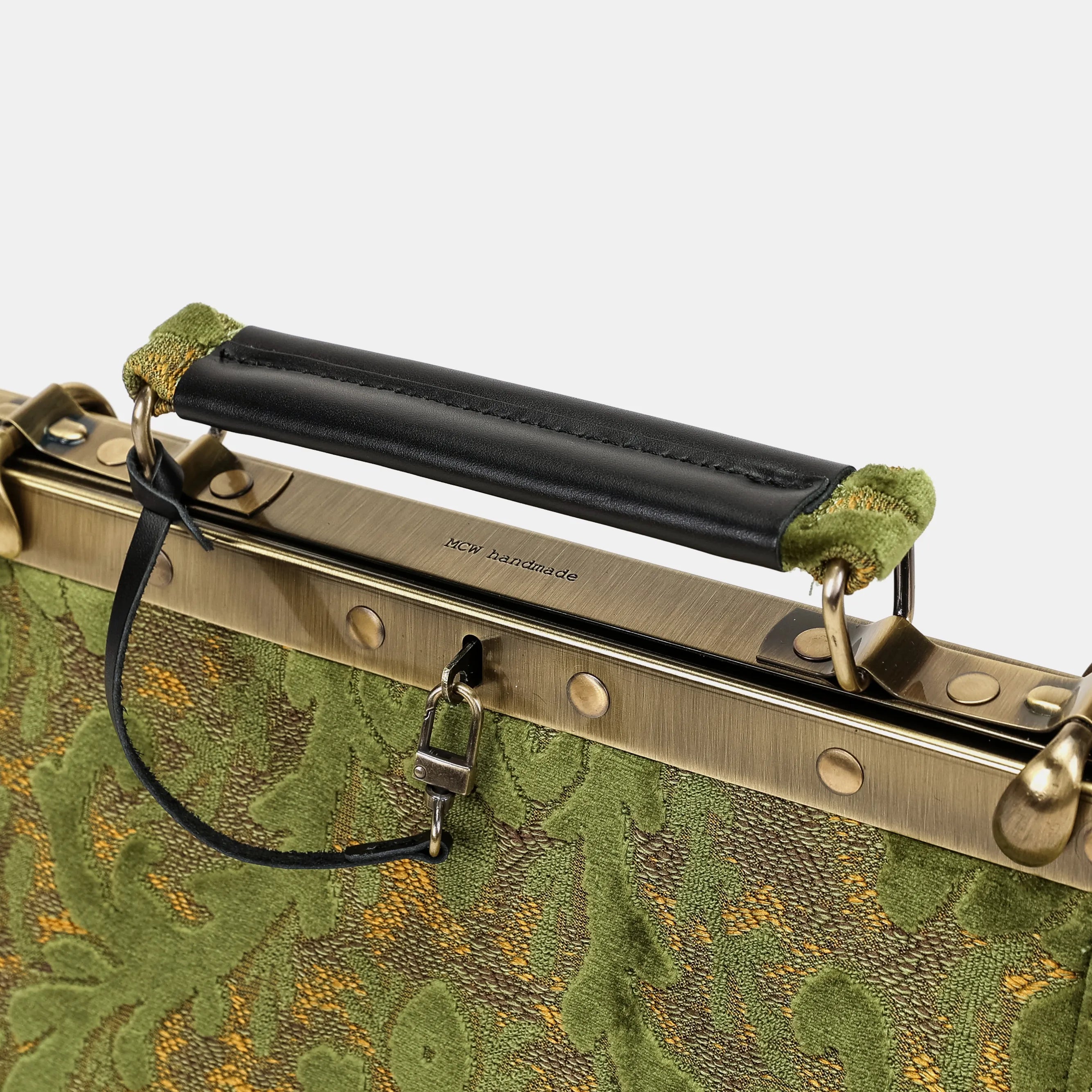 Burnout Velvet Fern Green Cecile Carpet Purse Gladstone Bag of America logo