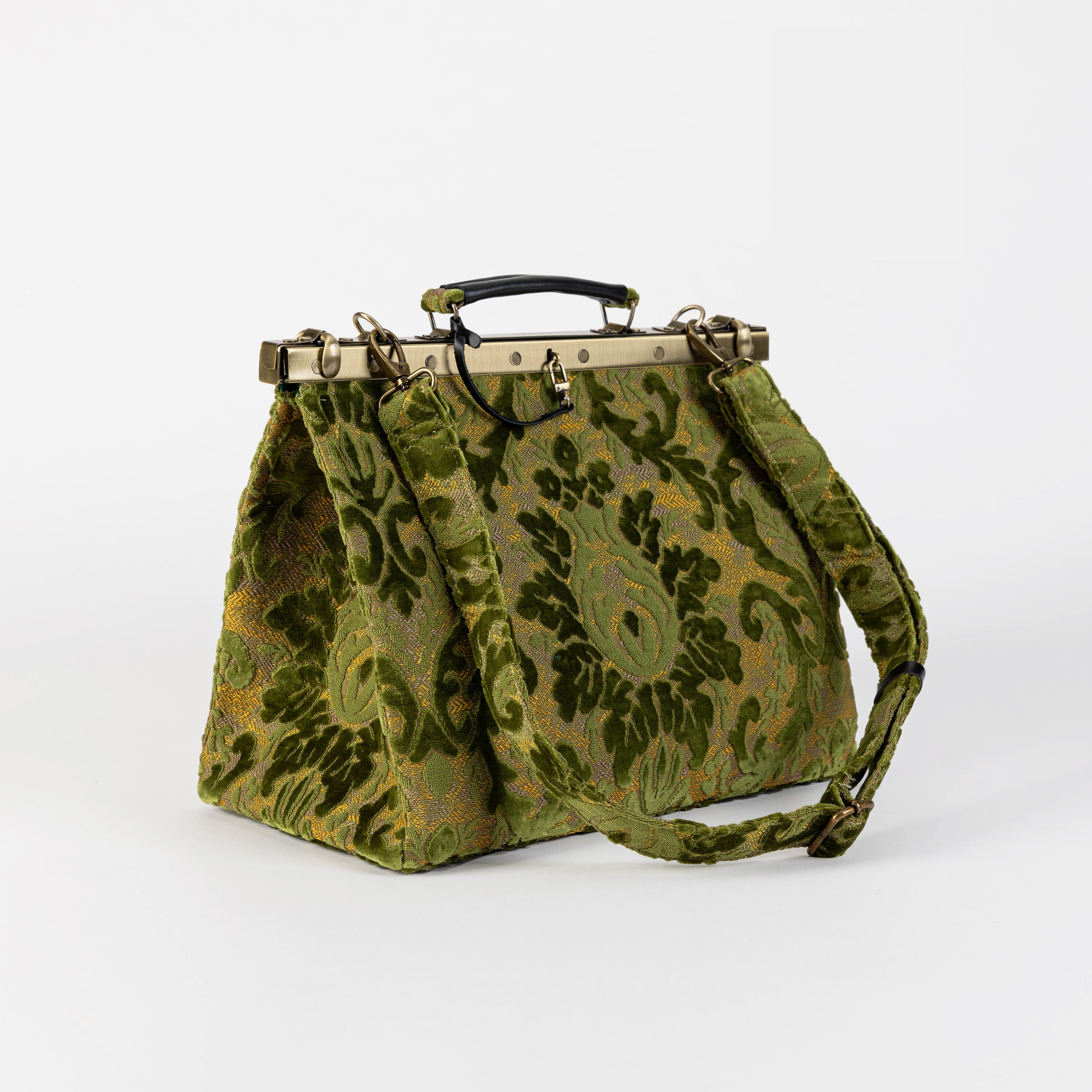 Burnout Velvet Fern Green Celine Carpet Gladstone Bag of America with shoulder strap
