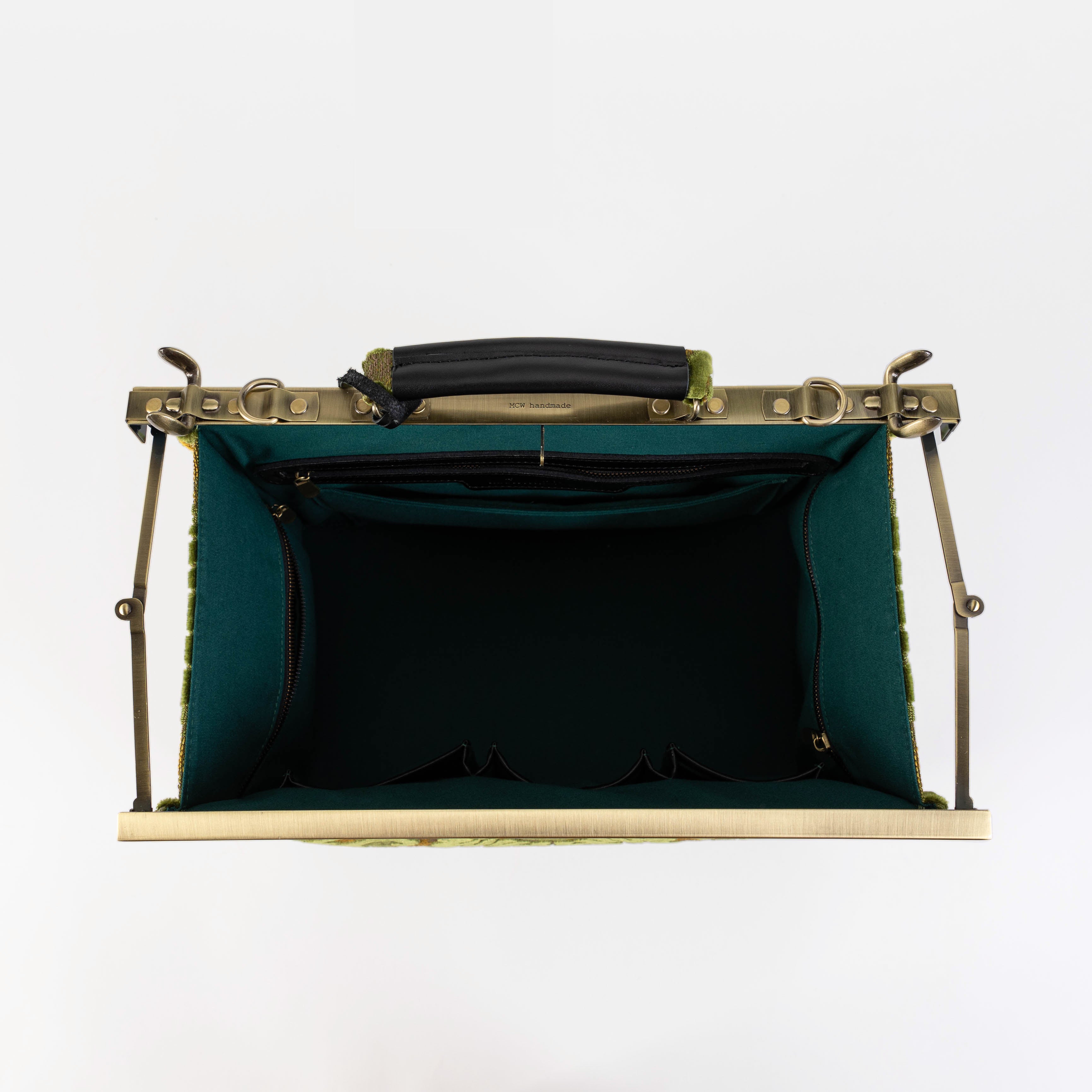 Burnout Velvet Fern Green Celine Carpet Gladstone Bag of America inside