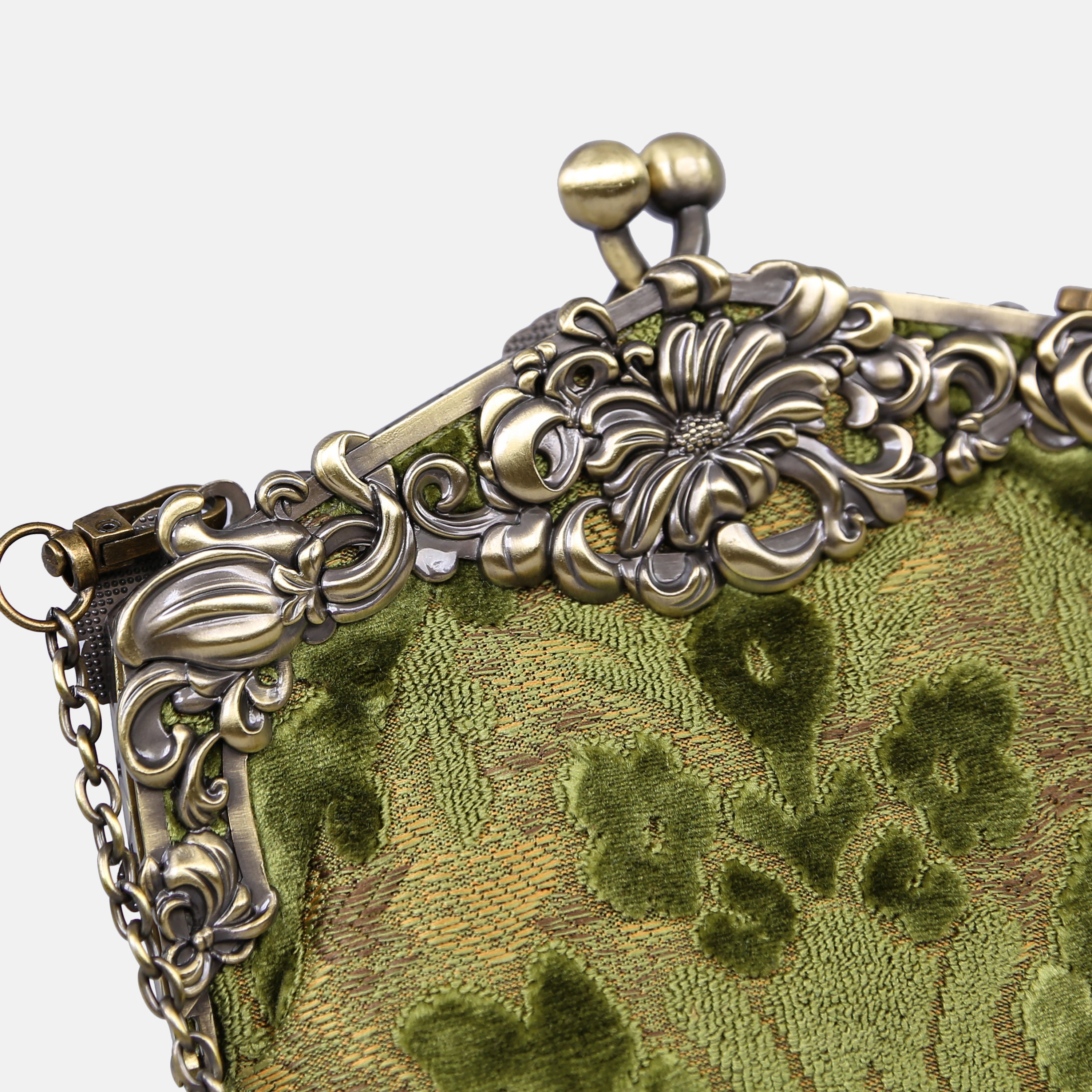 Burnout Velvet Fern Green Chatelaine Purse Large carpet bag of America detail